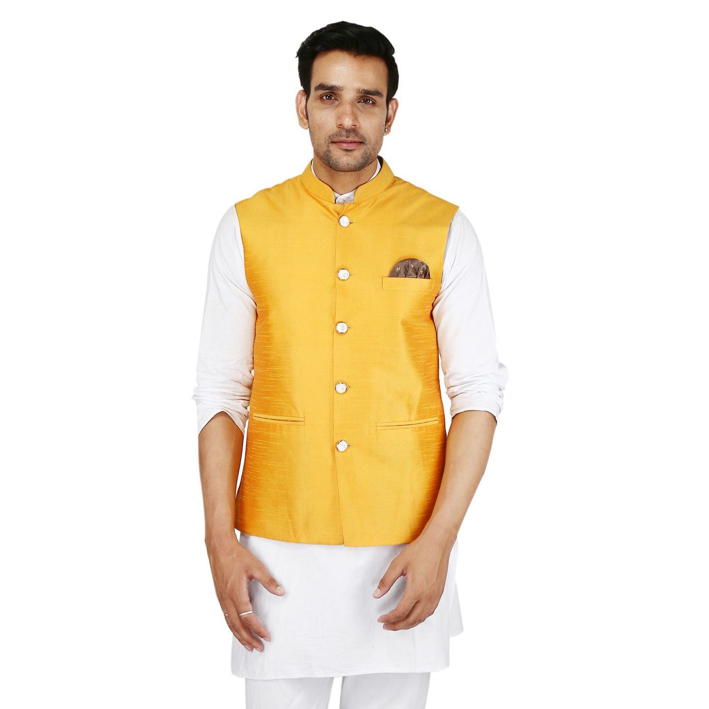 Party Wear Mens Silk Waistcoat Yellow
