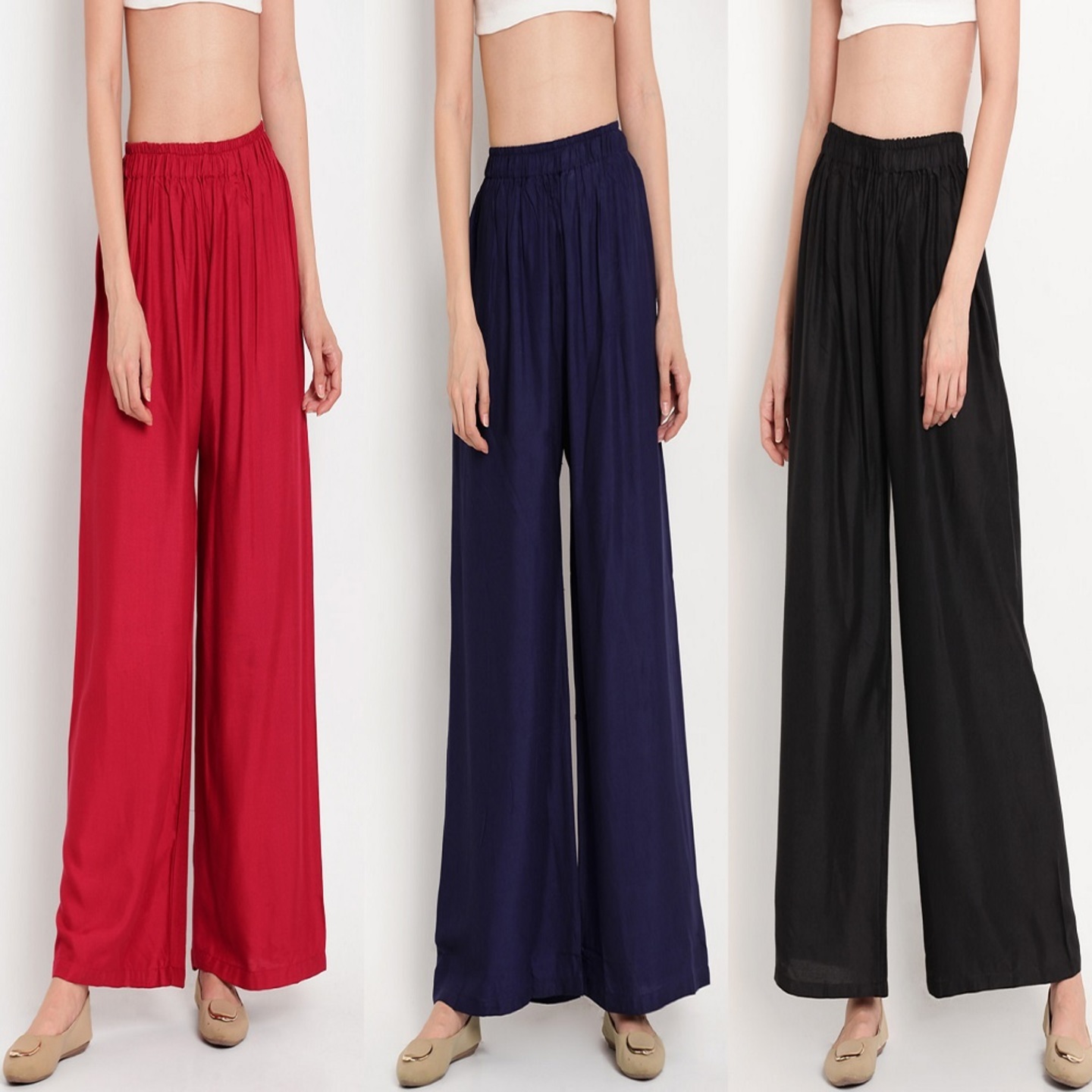 Womens Palazzo Red, Blue, Black Pack of 03 Pcs