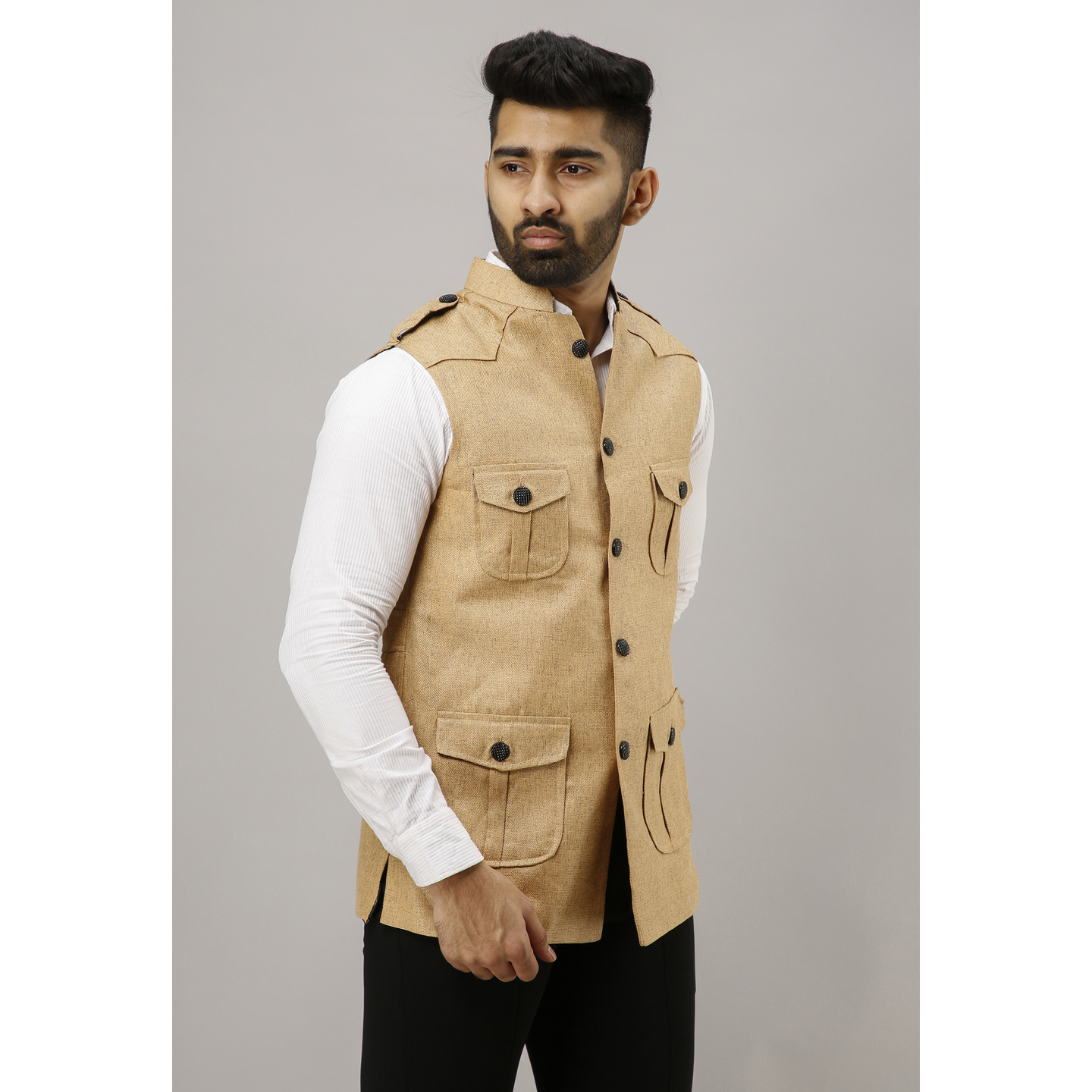Mens Wear Sleeveless Hunting Jacket Brown Khaki