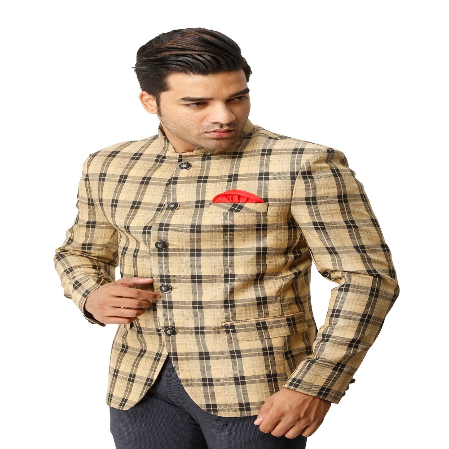 Mens Jodhpuri Big Check Blazer Brown