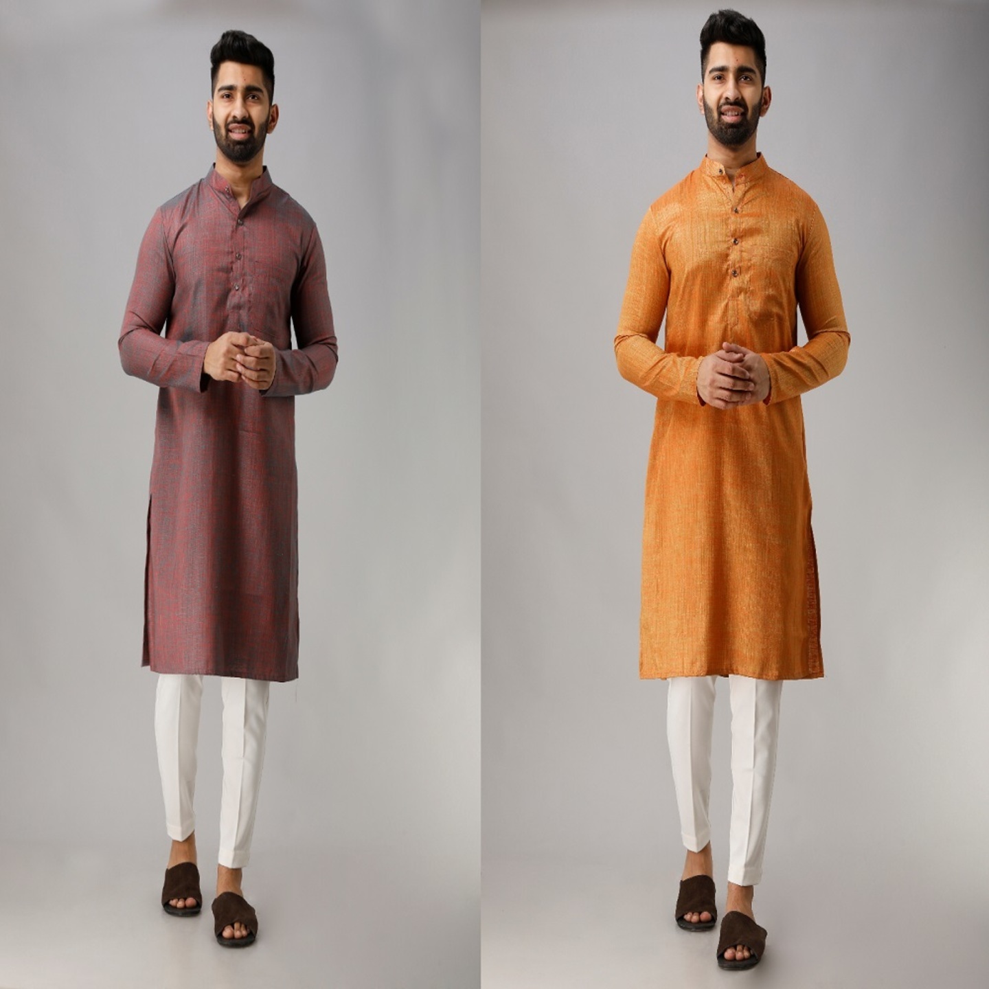 Men's Long Cotton Brown & Yellow (Pack of 02 Pcs)