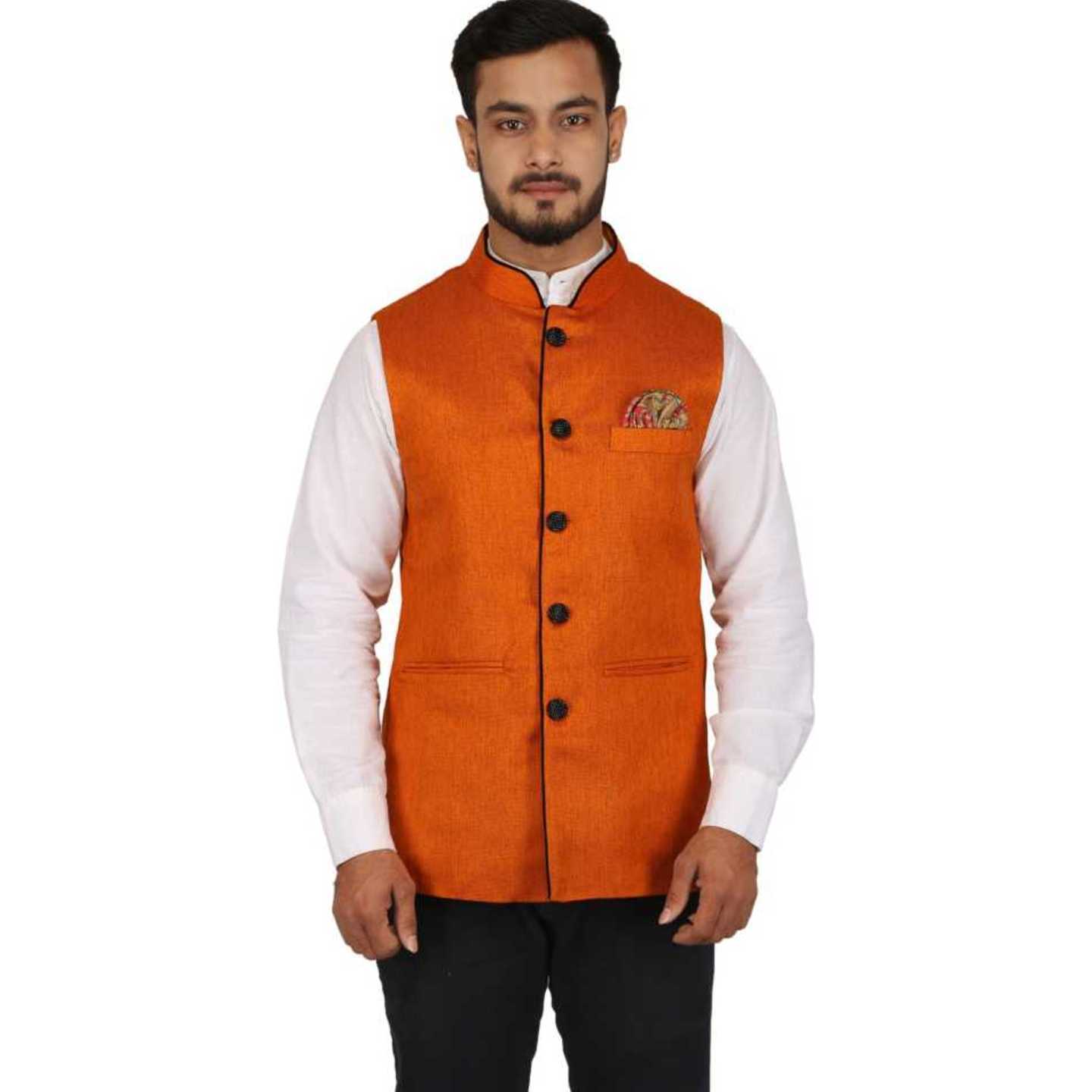 Mens Stylish Plain Sleeveless Orange Jacket