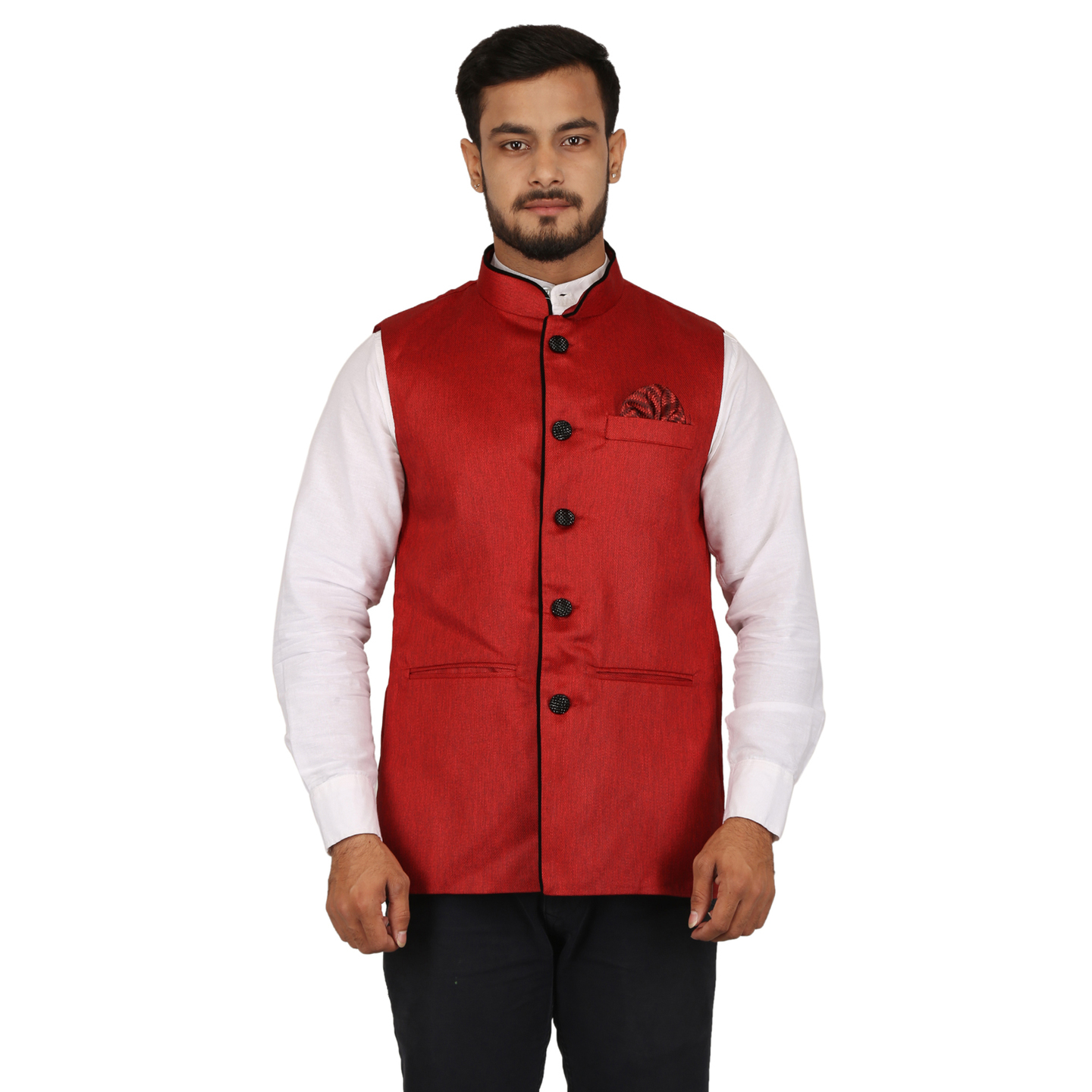 Mens Stylish Plain Sleeveless Red Jacket