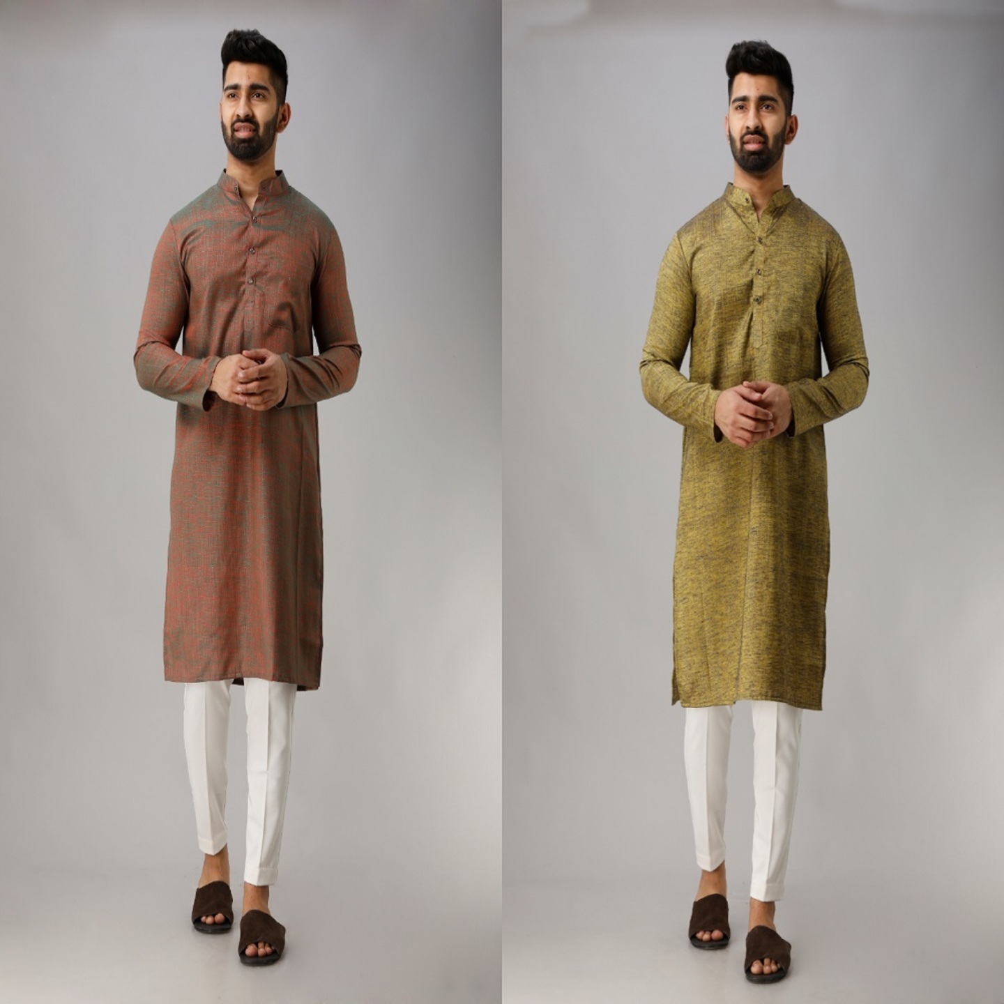 Mens Long Cotton Light Brown & Light Green Pack of 02 Pcs