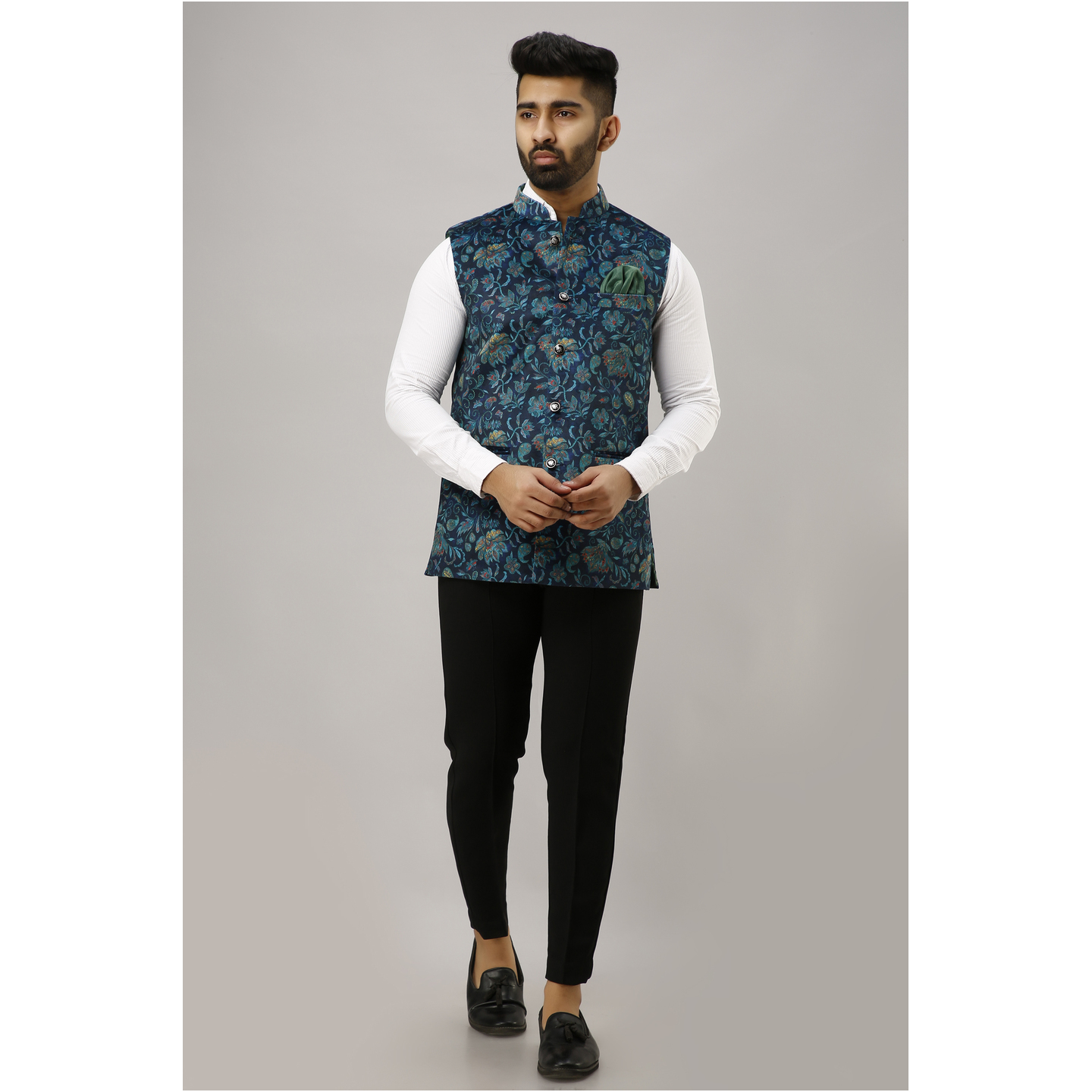 Mens Party Wear Sleeveless Velvet Jacket Light Blue