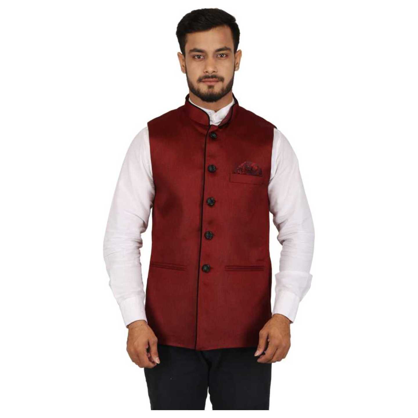 Mens Stylish Plain Sleeveless Red Jacket