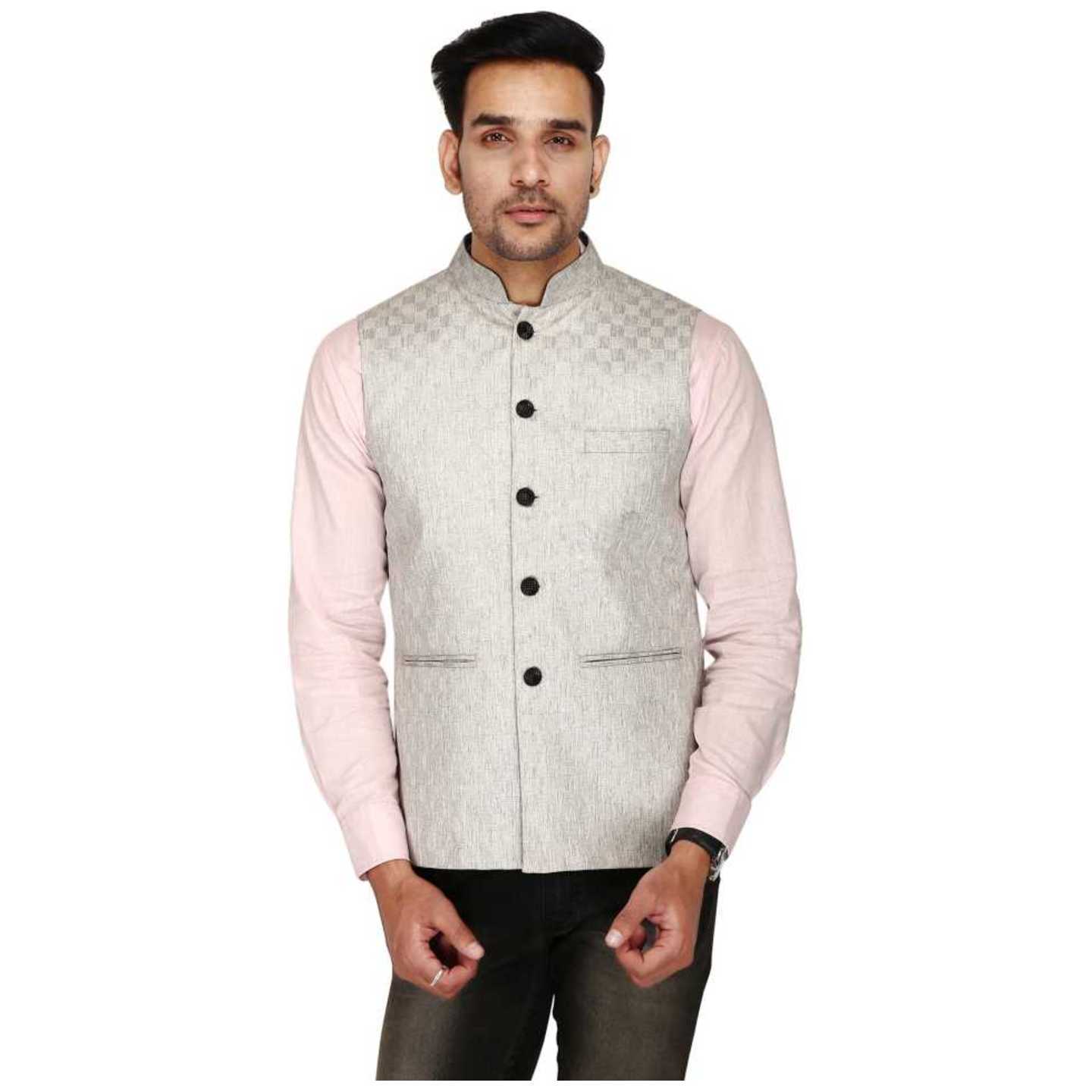 Traditional Checked Sleeveless White Jacket