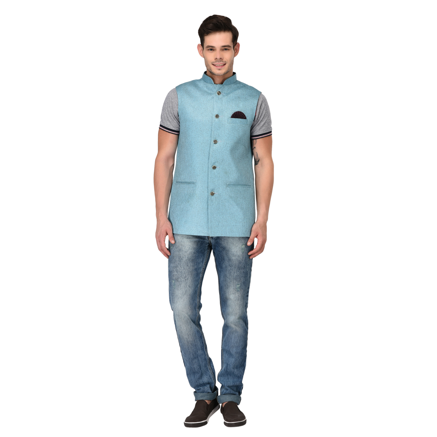 Mens Stylish Plain Sleeveless Light Blue Jacket