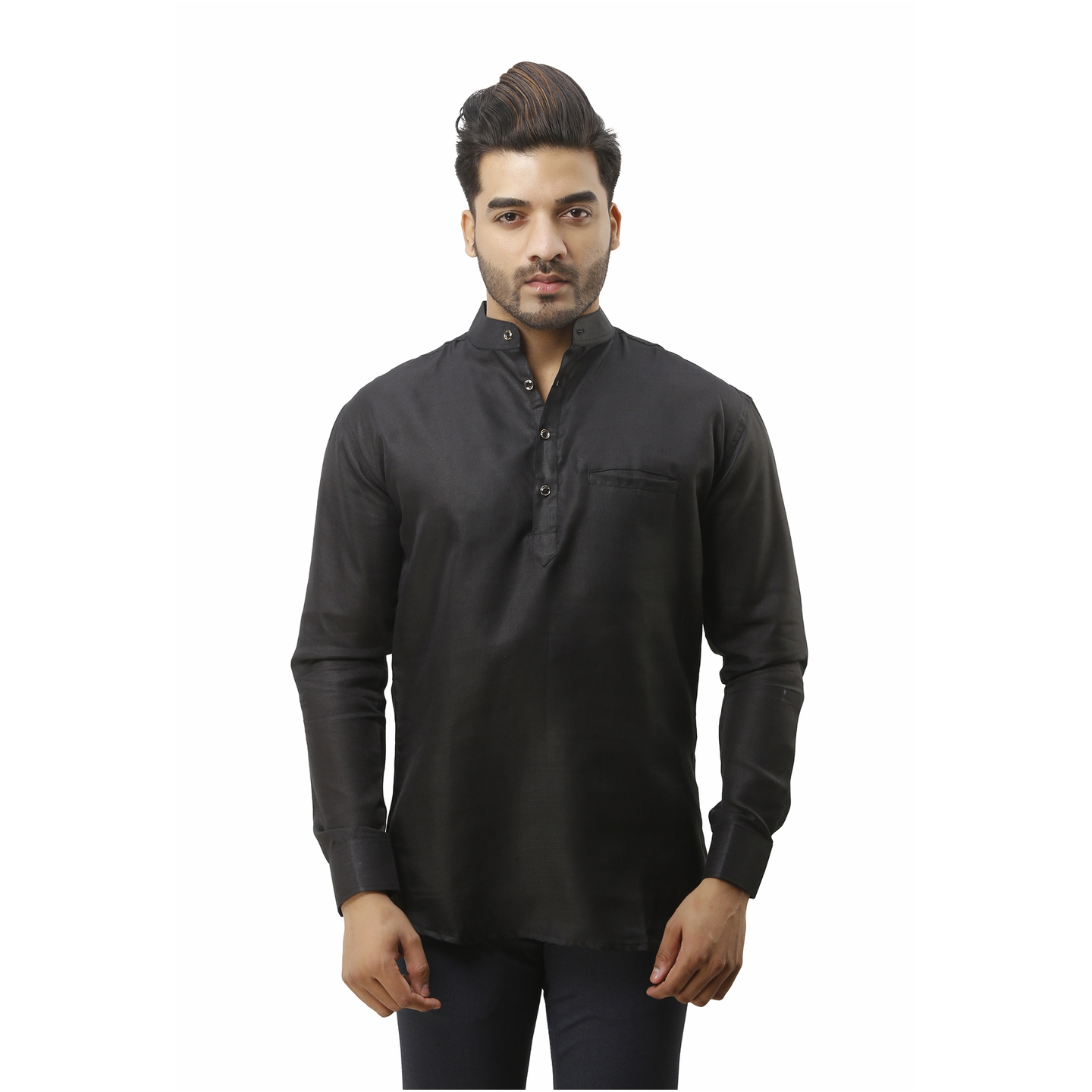 Mens Short Kurta Black