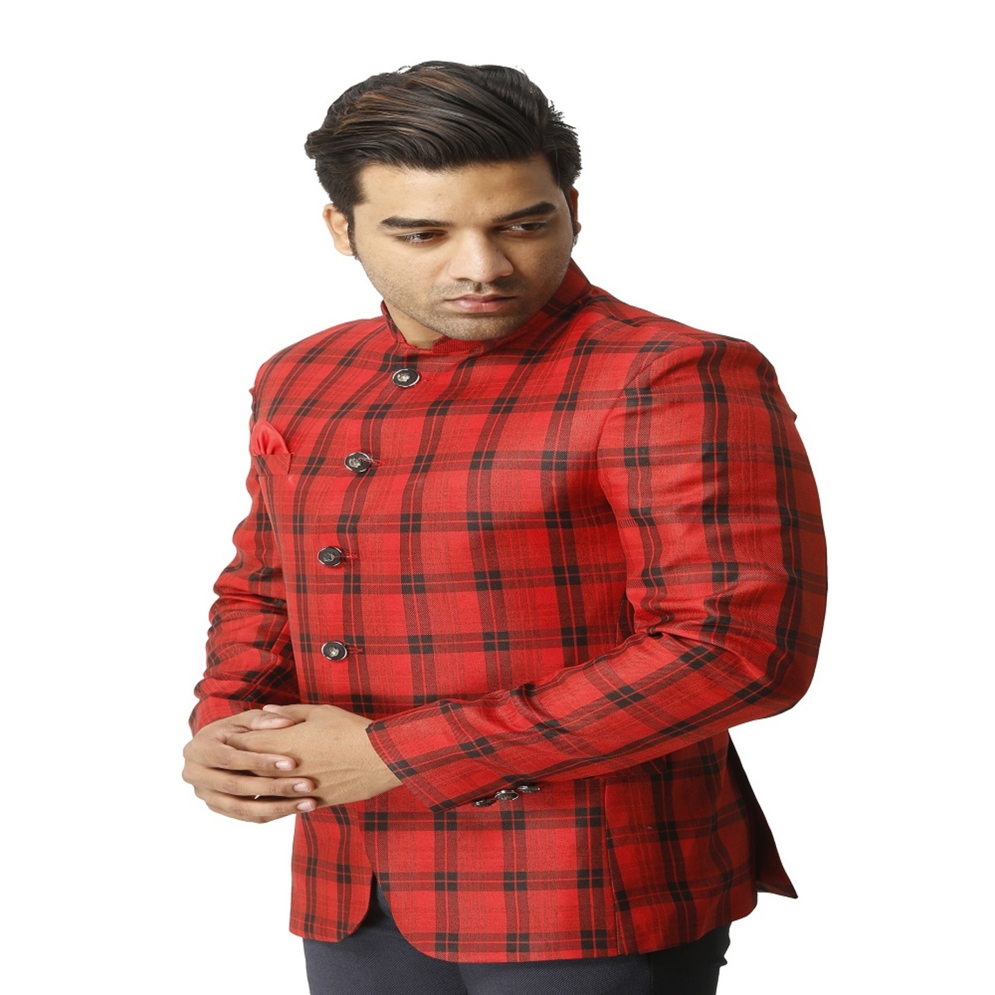 Mens Jodhpuri Big Check Blazer Red