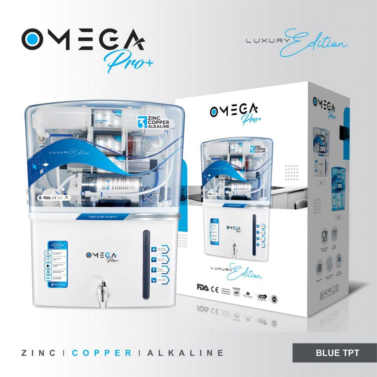 Omega RO Water System | 12 ltr/h | Ro+Uv/uf+Tds+alkaline+copper+zinc+orp | Attractive color combinations | More Colors Options available
