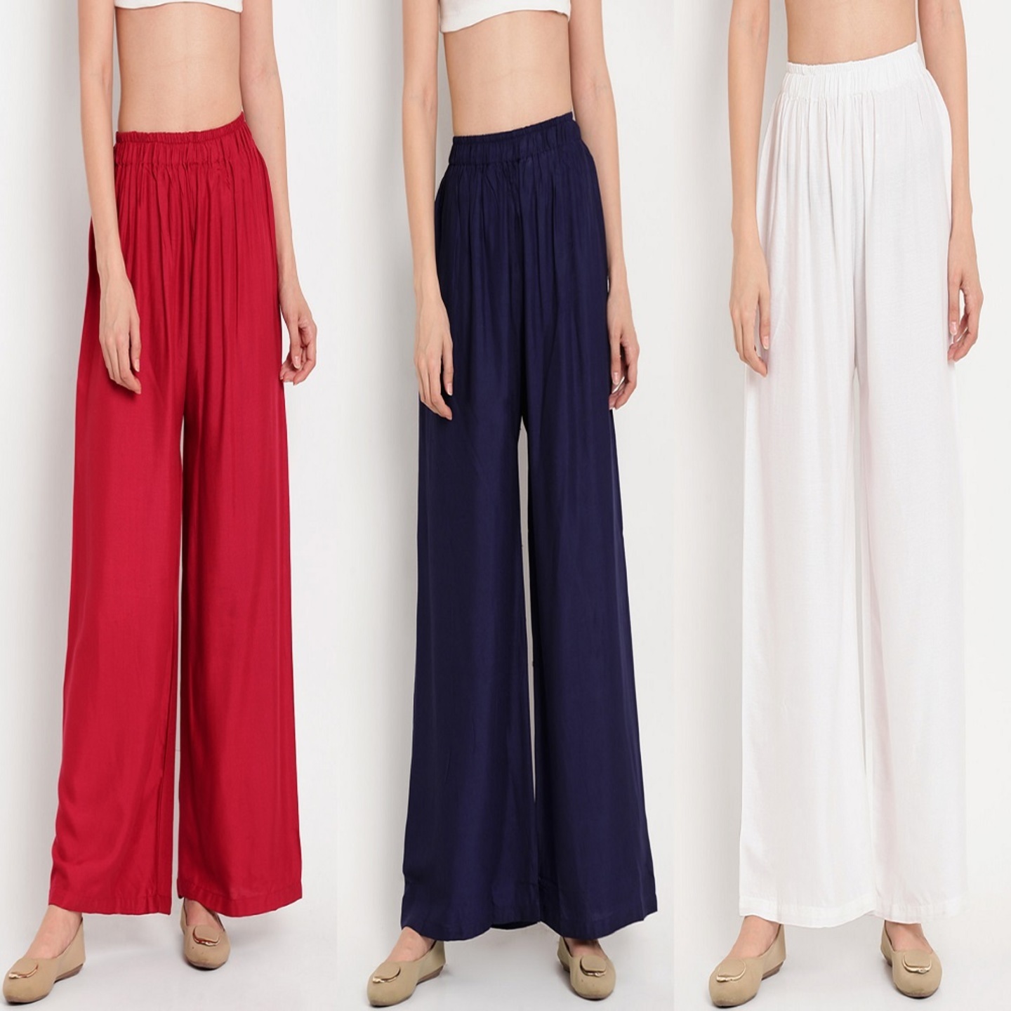 Womens Palazzo Red, Blue, White Pack of 03 Pcs