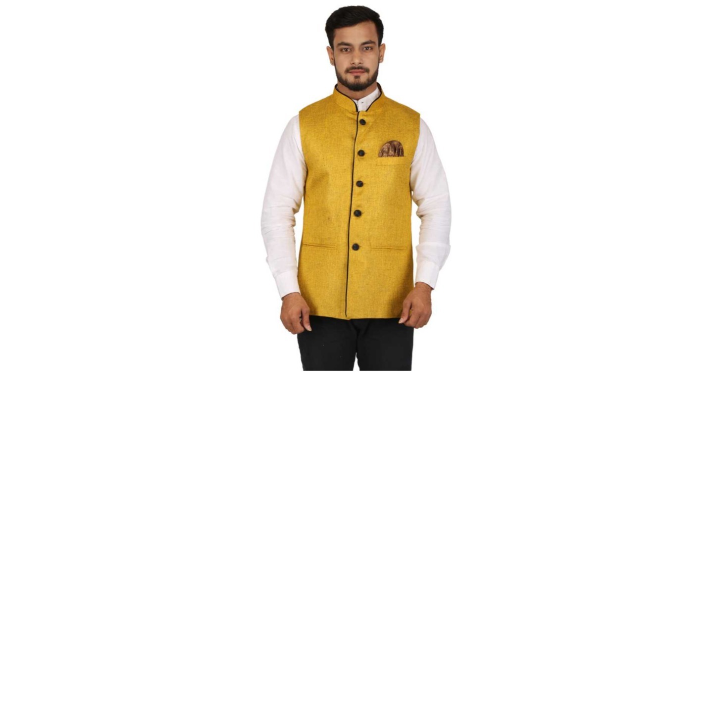 Mens Stylish Plain Sleeveless Yellow Jacket
