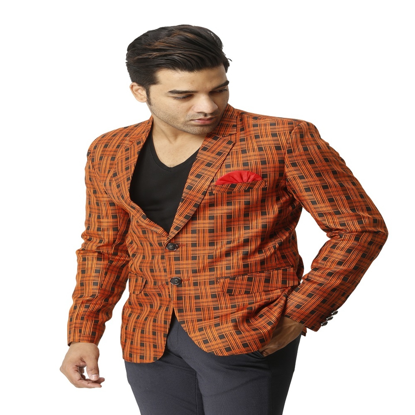 Mens Dashing Little Check Blazer Orange