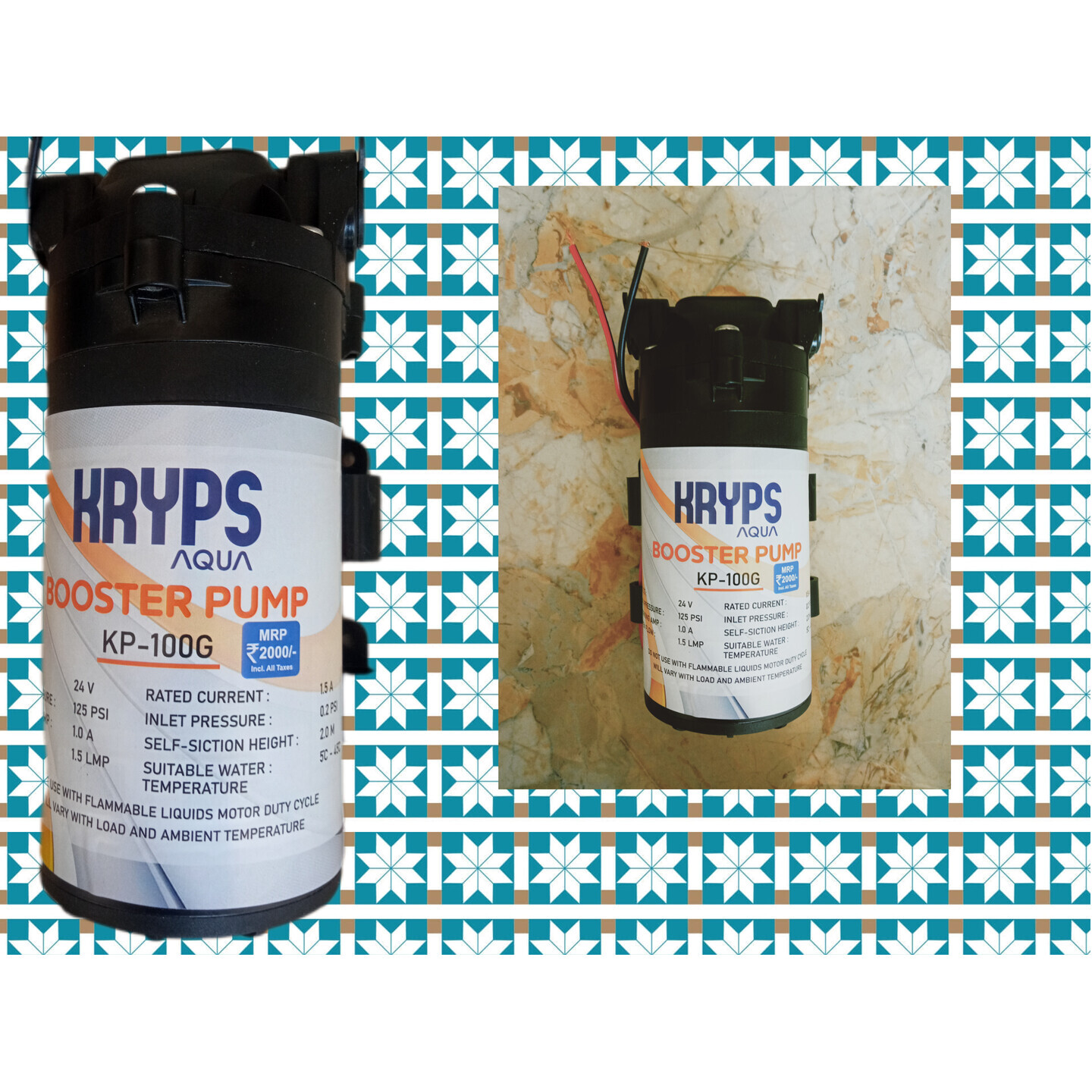 KRYPS Aqua RO Booster Pump 100 GPD  High Water Flow Rate For Efficient Purification  1 Year Warranty  Durable Construction for extended motor life