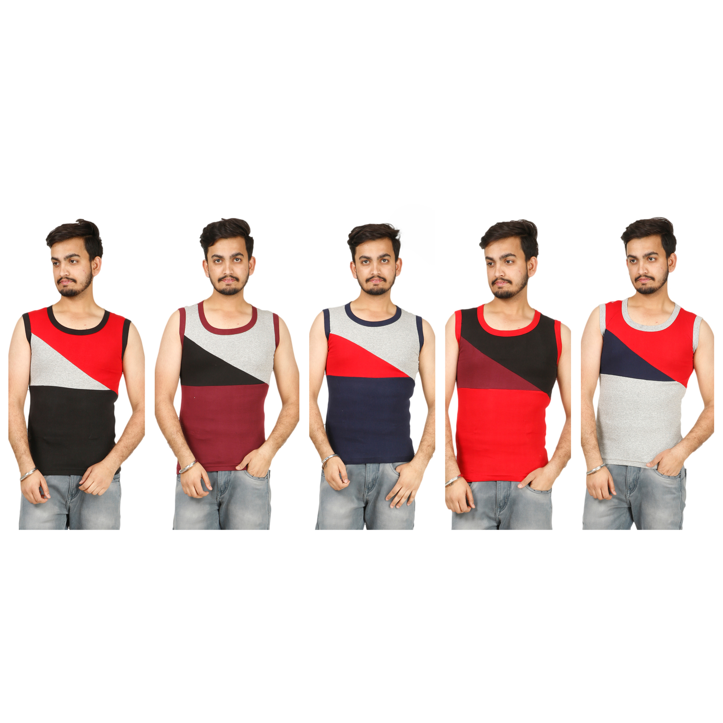 Men's Round Neck Vest Tri-Color (Pack Of 5)