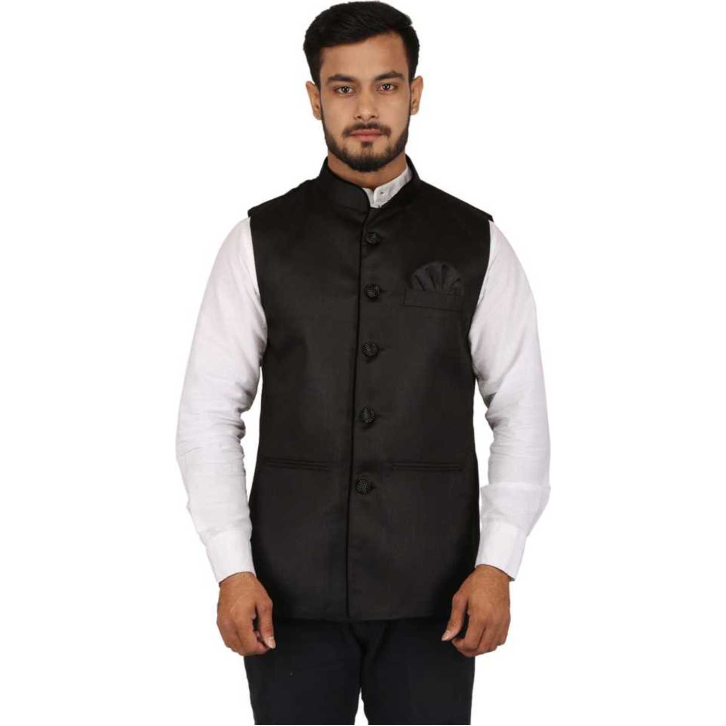 Mens Stylish Plain Sleeveless Black Jacket