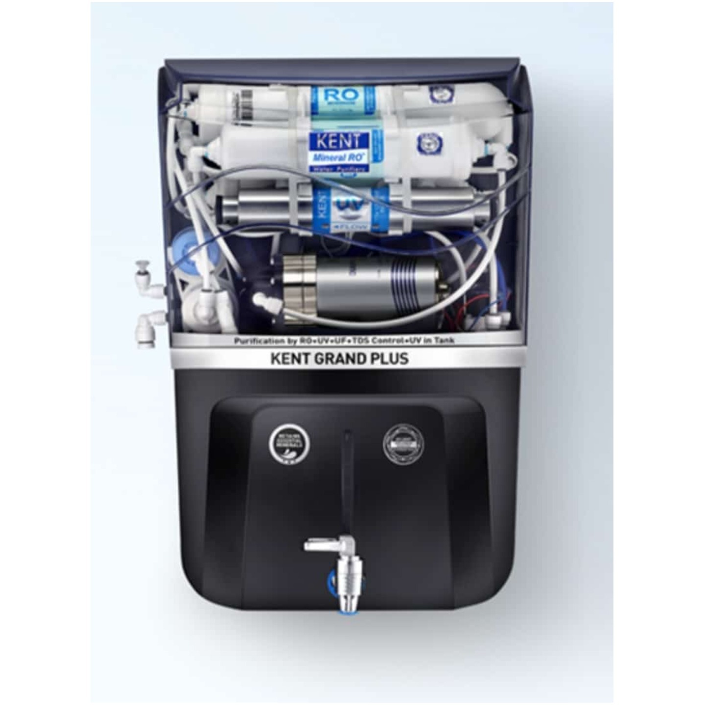 KENT Grand Plus RO Water Purifier RO + UV + UF + TDS Control + UV in Tank Water Purifier (Black)