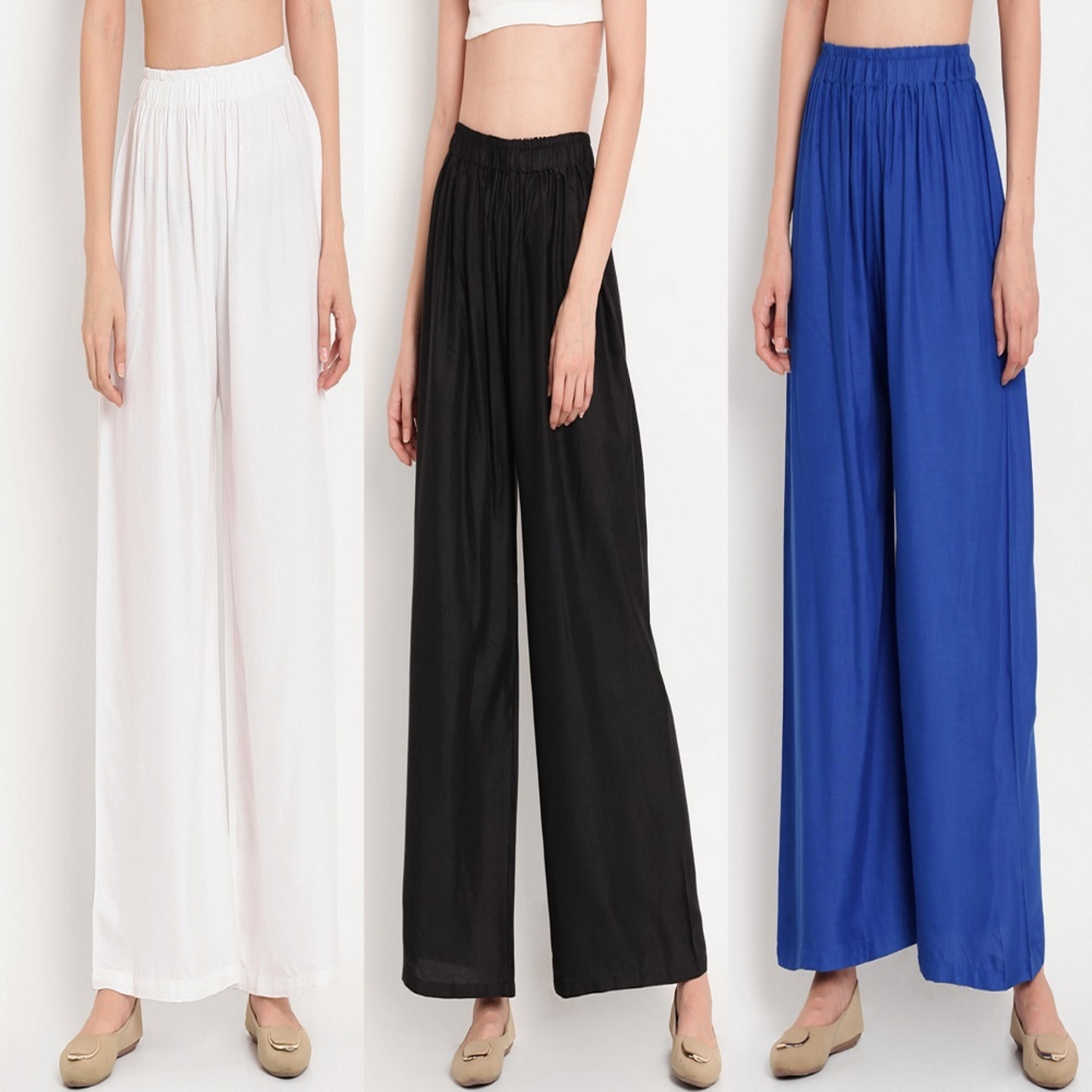 Women's Palazzo White, Black, Nevy Blue (Pack of 03 Pcs)