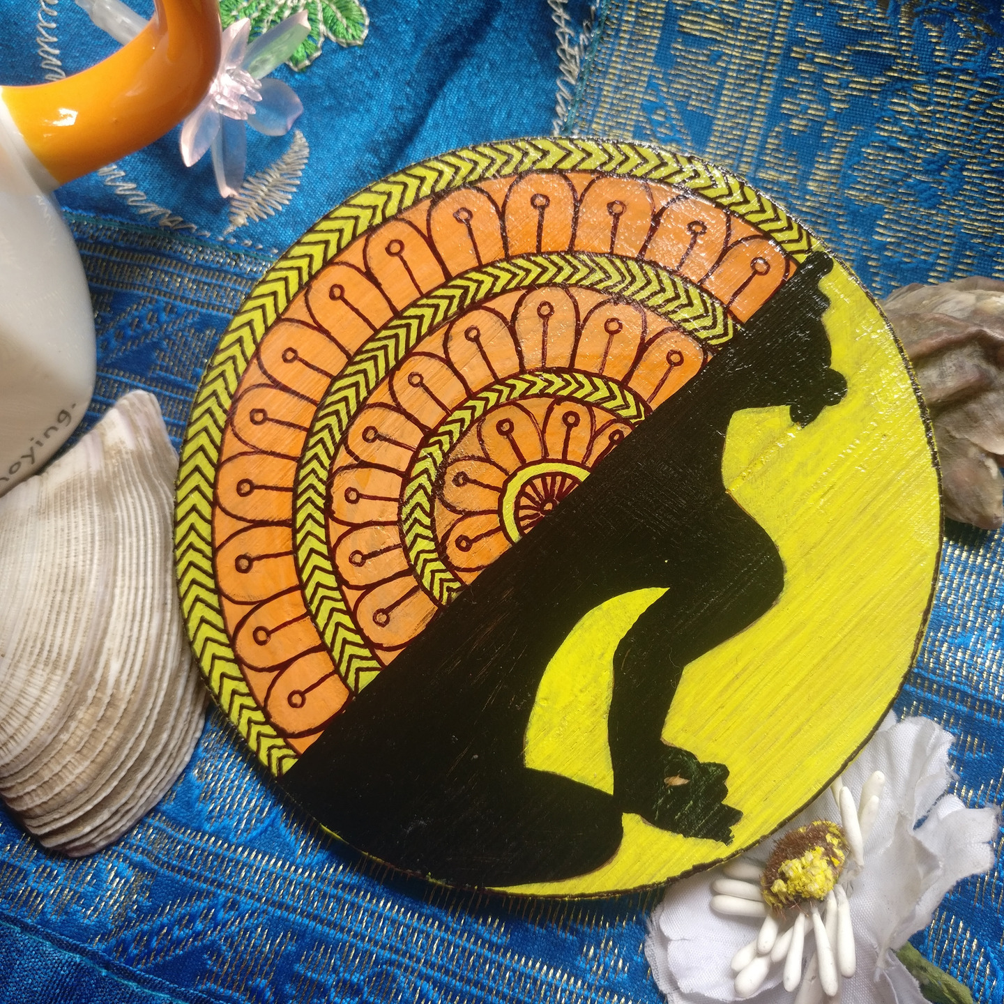 Dhyan Mandala hand painted Bamboo Coaster