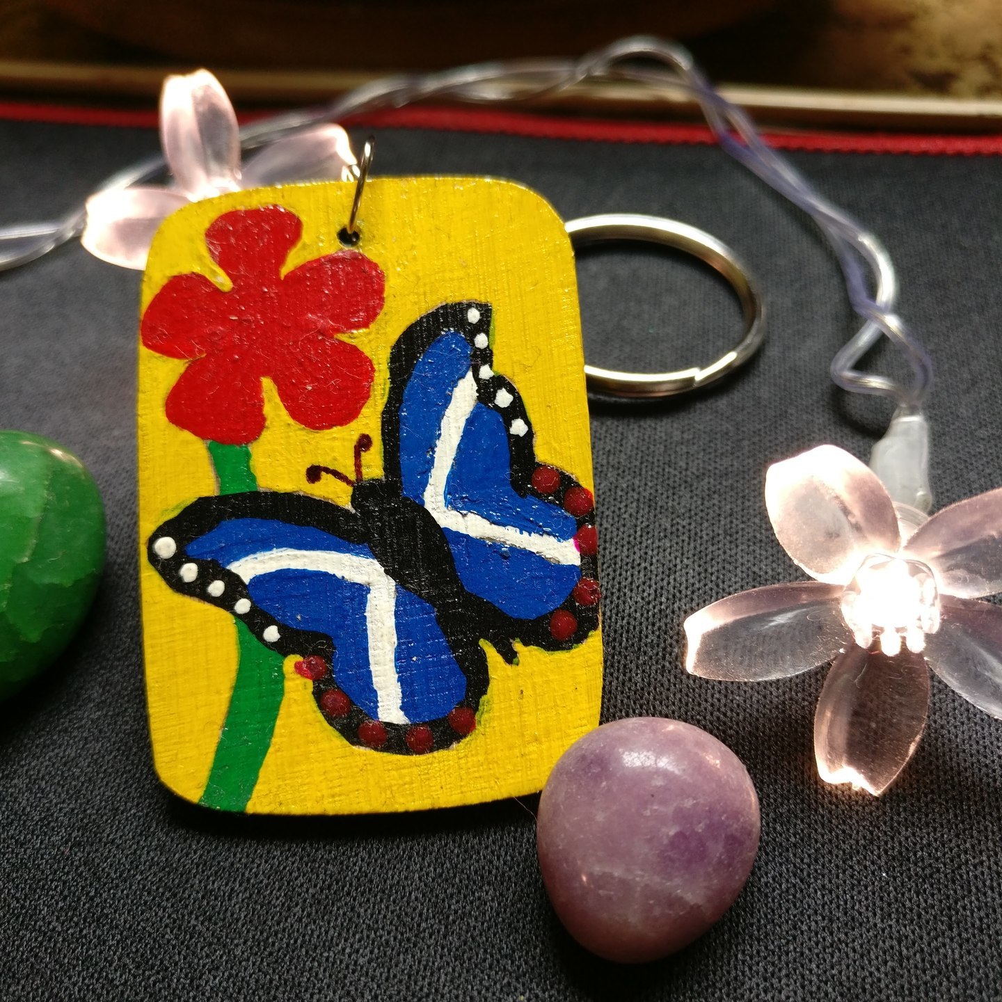 Basking Butterfly hand painted Bamboo Key-chain