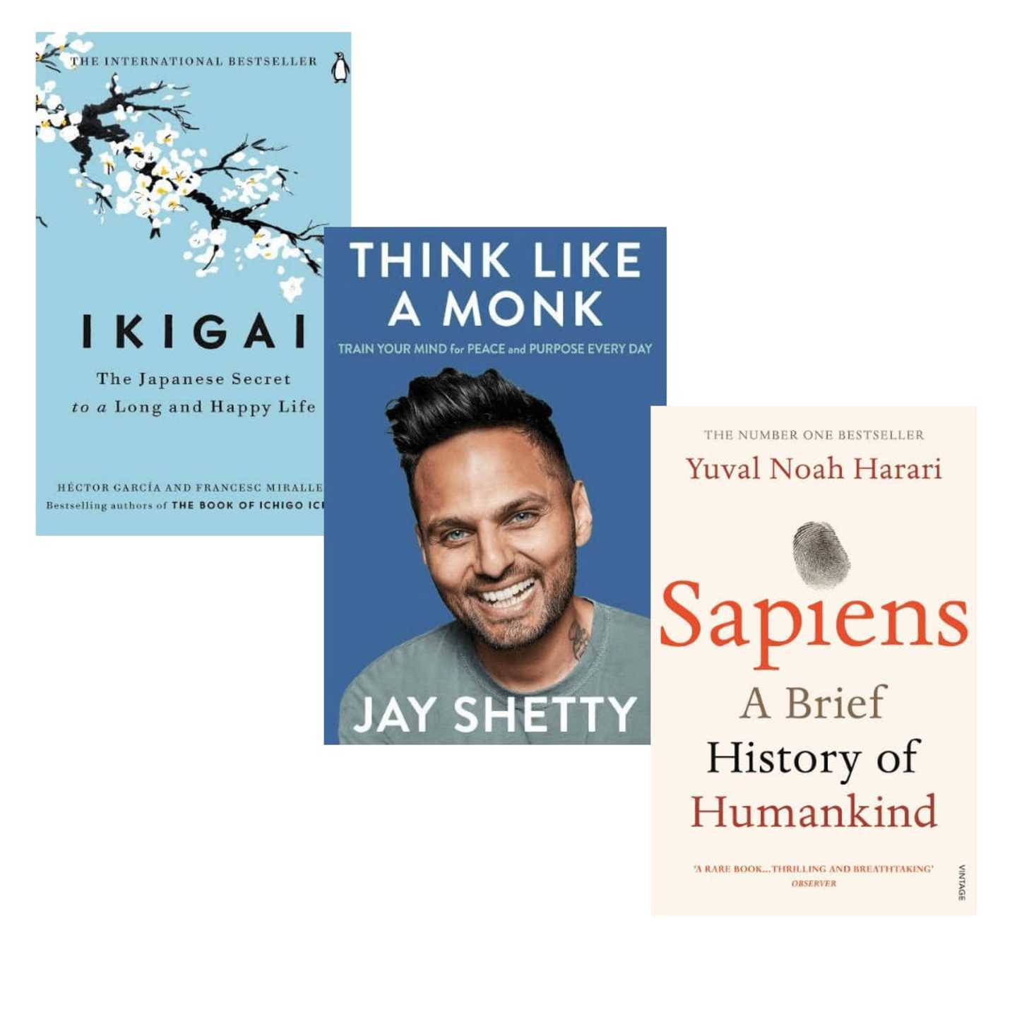 Books Combo (lkigai, Think Like A Monk, Sapiens) - Paperback