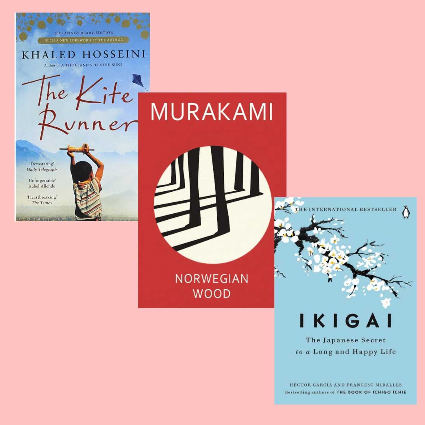 Books Combo (The Kite Runner, Norwegian Wood, lkigai) - Paperback