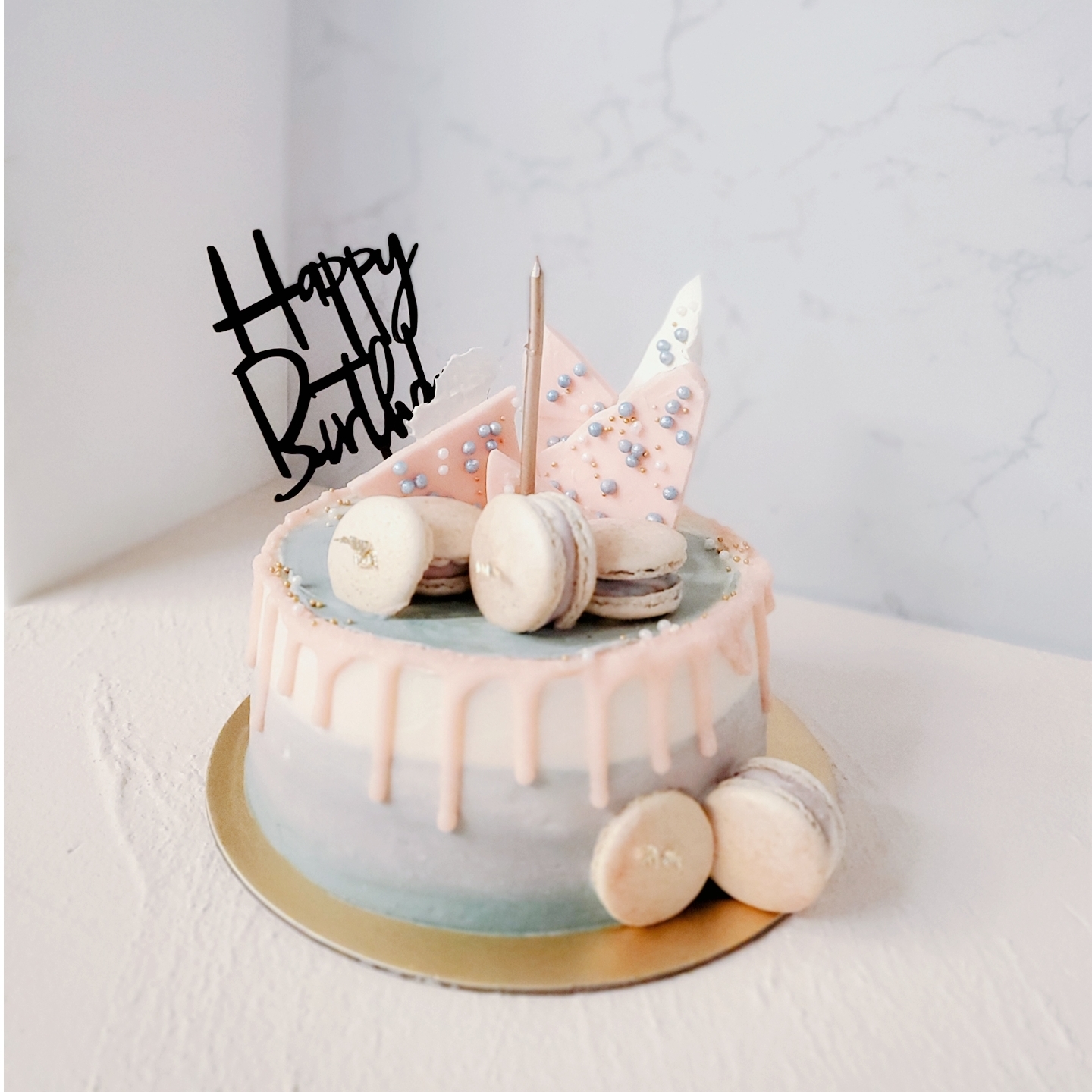 Ombre Drip Cake With Macarons & Chocolate Decor