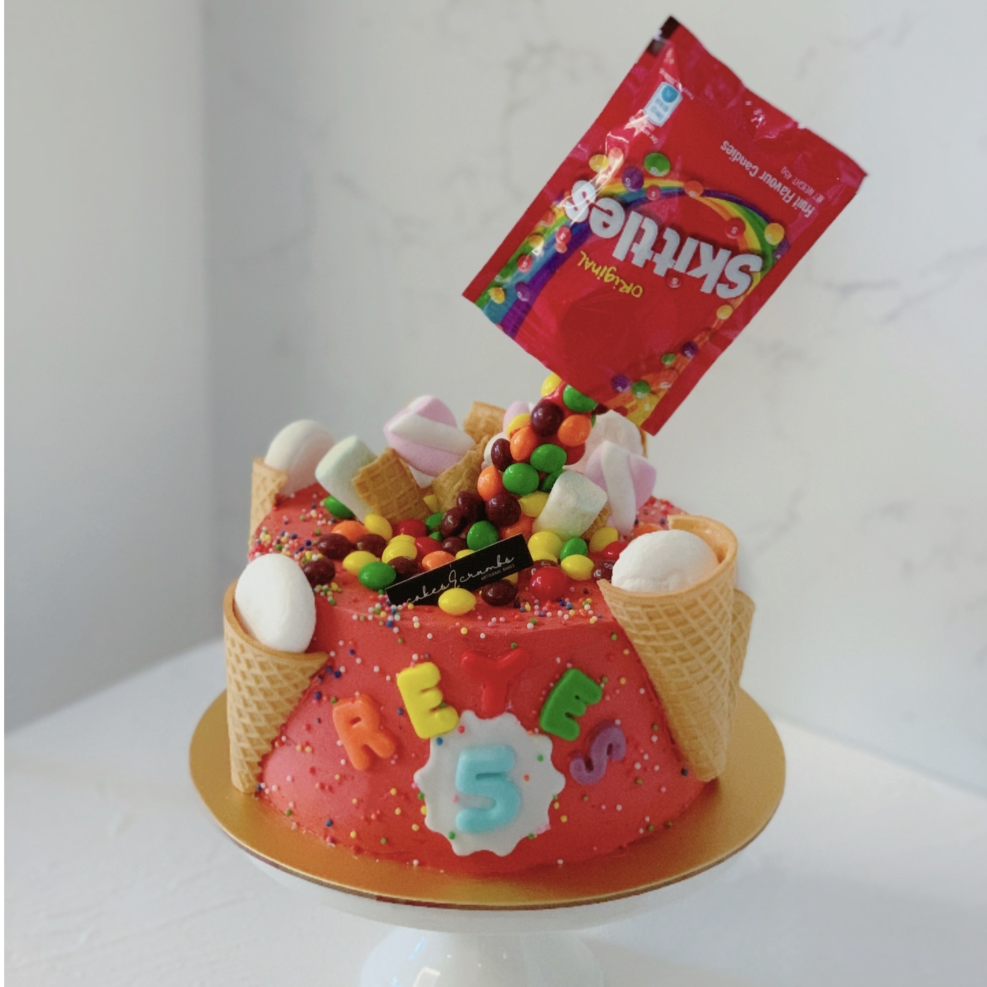 Surprise Pinata Anti-Gravity Skittles Cake