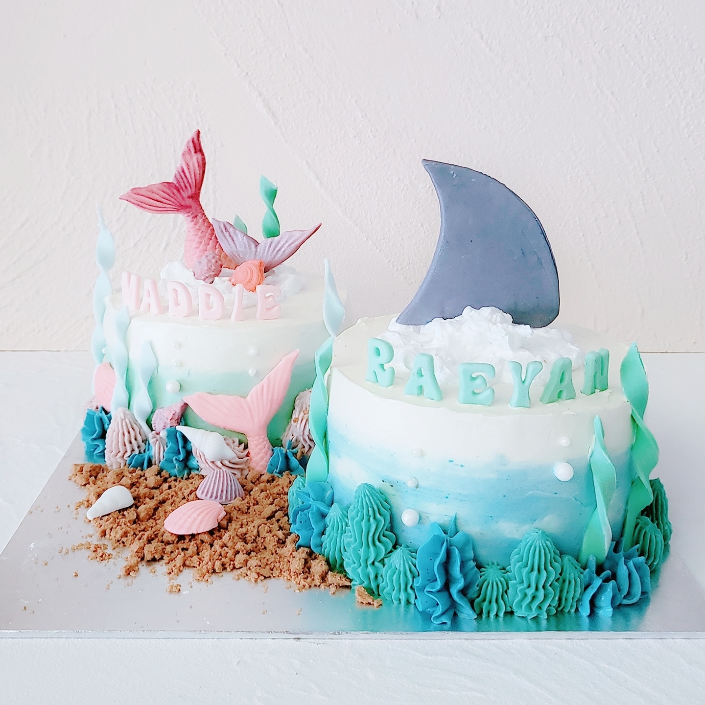 Mermaid & Shark Themed Duo Cakes