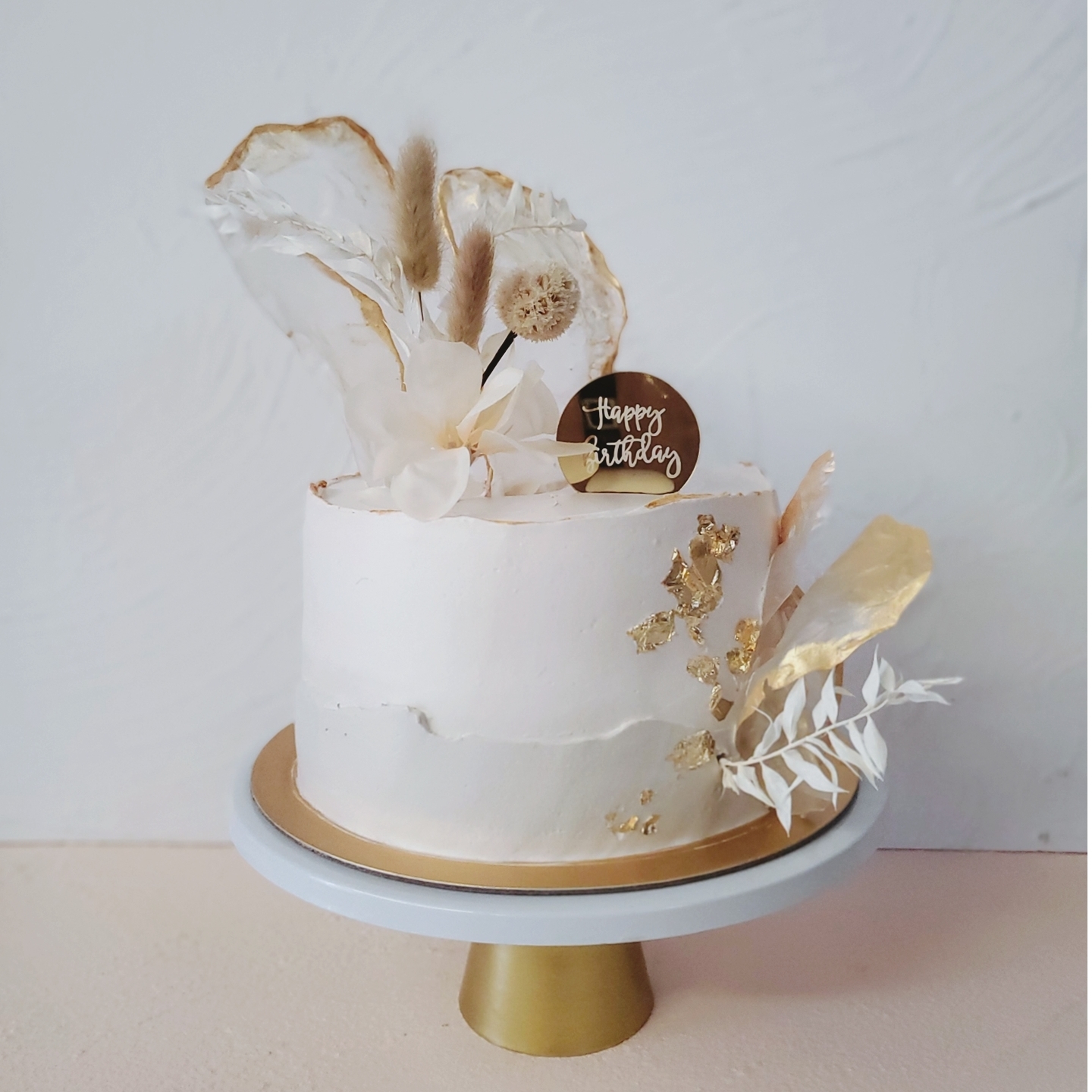 Boho Chic Themed Cake With Dried Flowers & Rice Paper Sails 