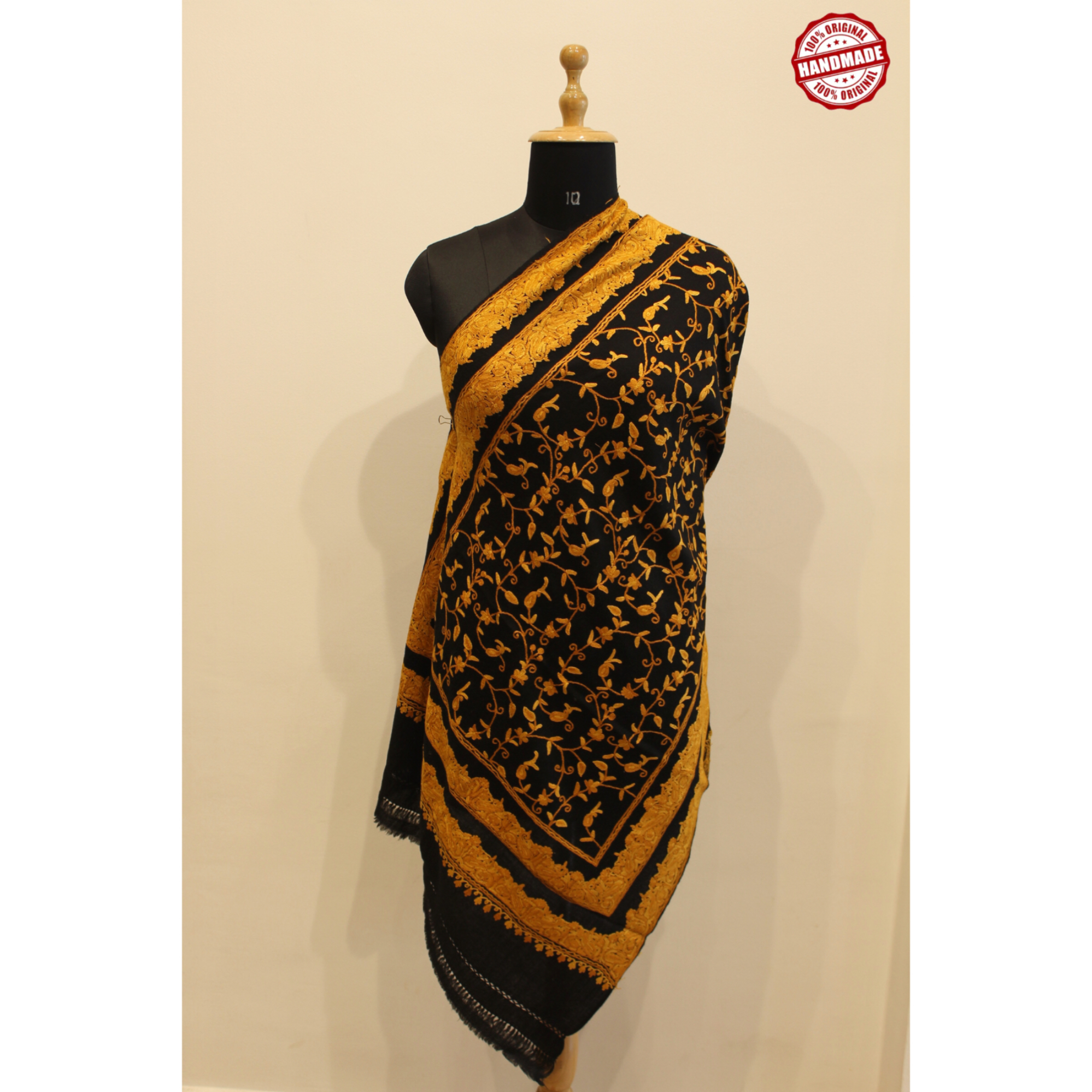 single colored hand embroidered stole (black)