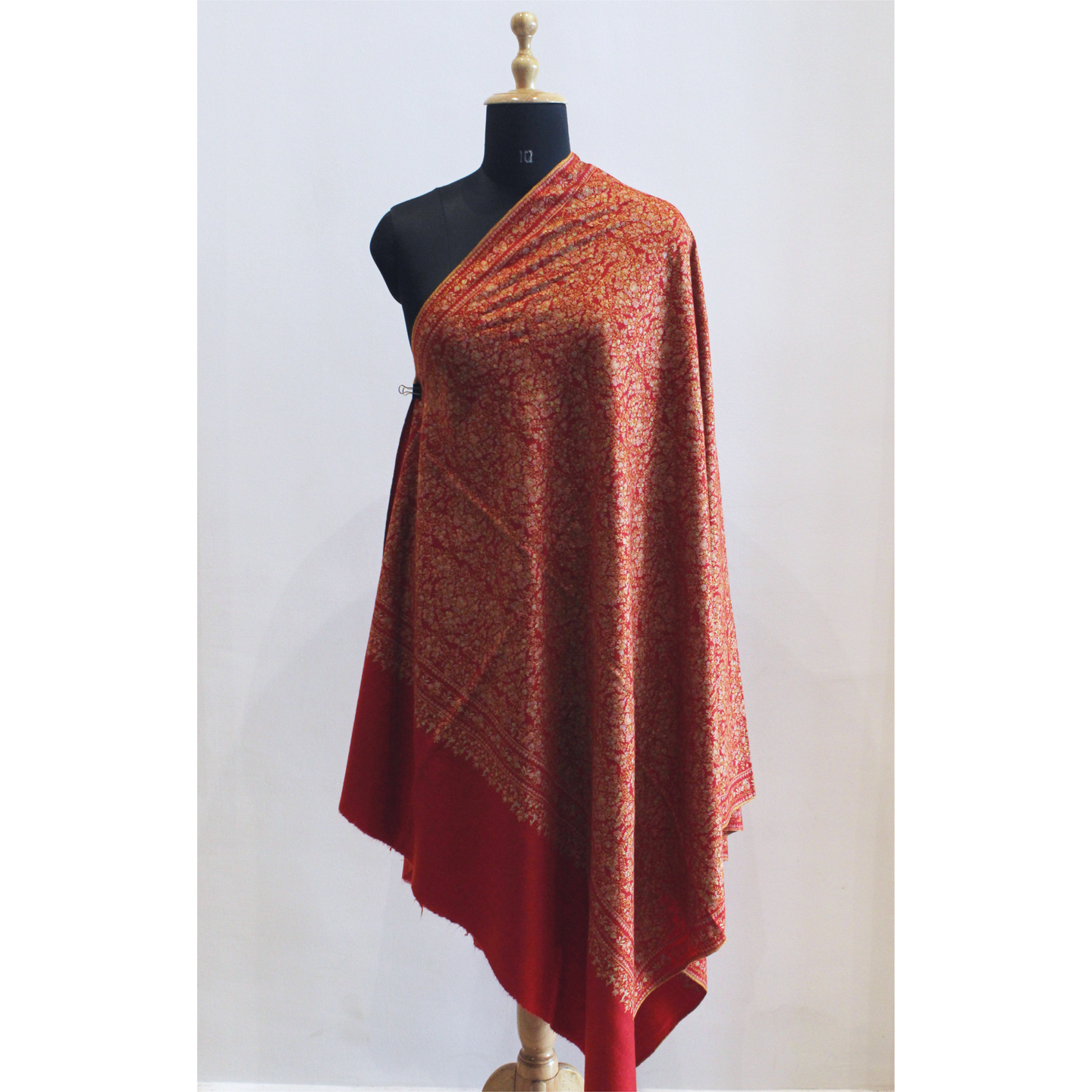 Red Pure Pashmina Shawl with Allover Sozni Hand Embroidery