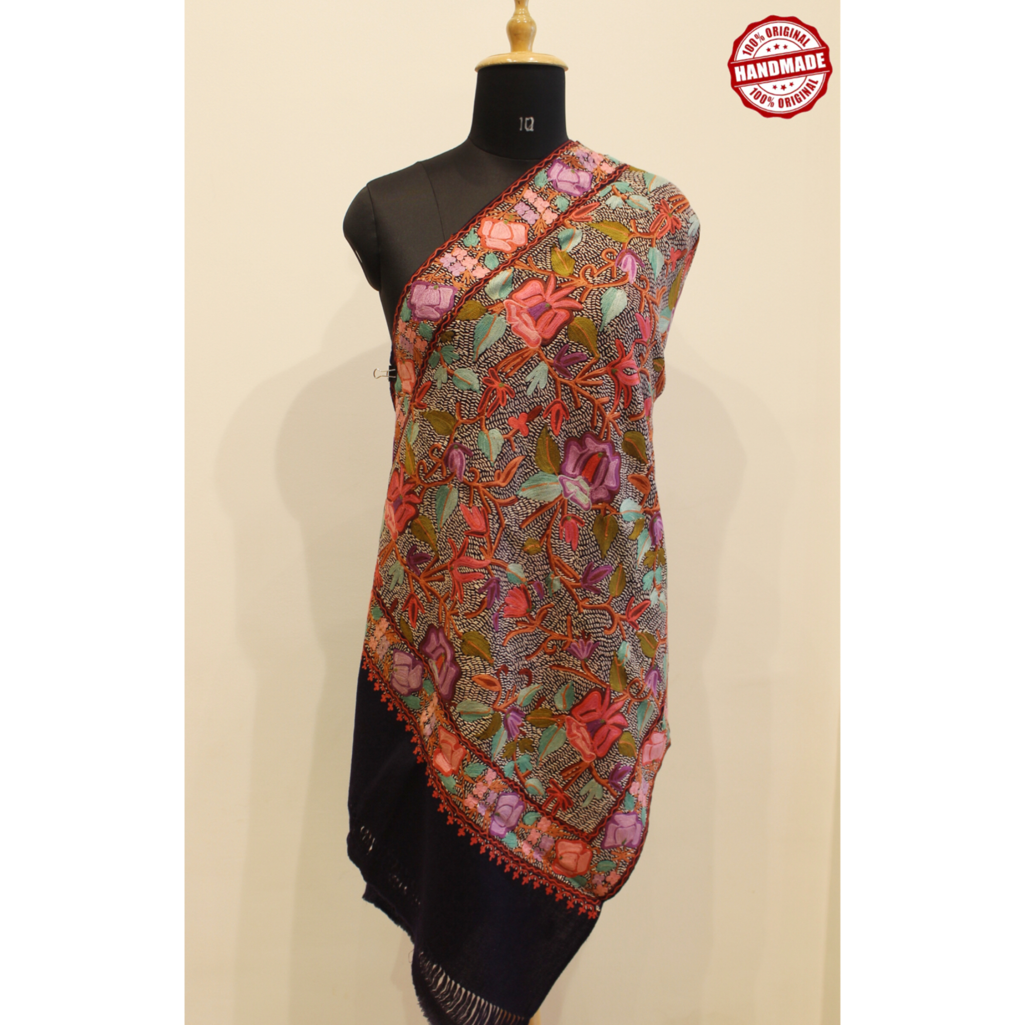 womens hand embroidered stole (black)