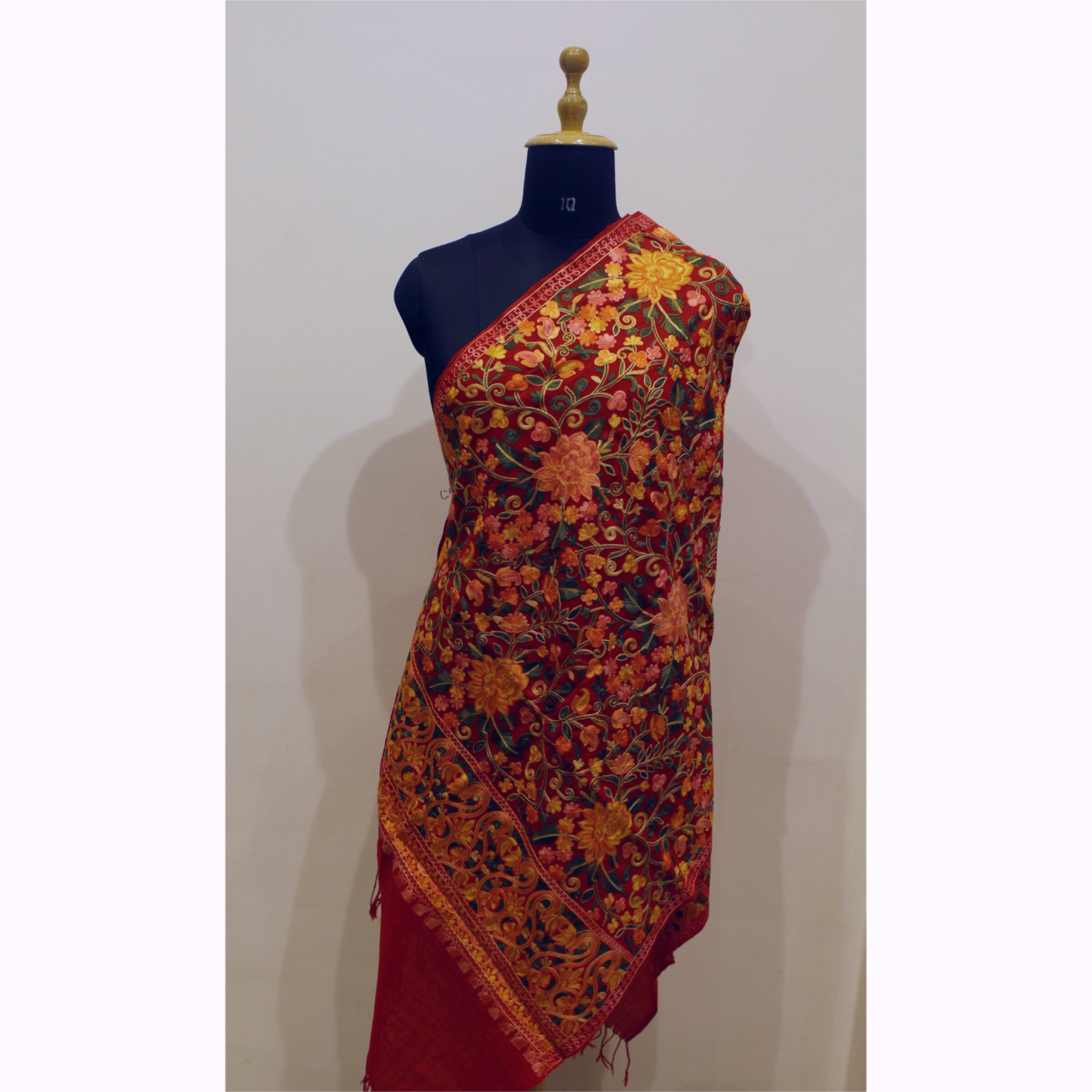 womens multicoloured embroidery stole (red)