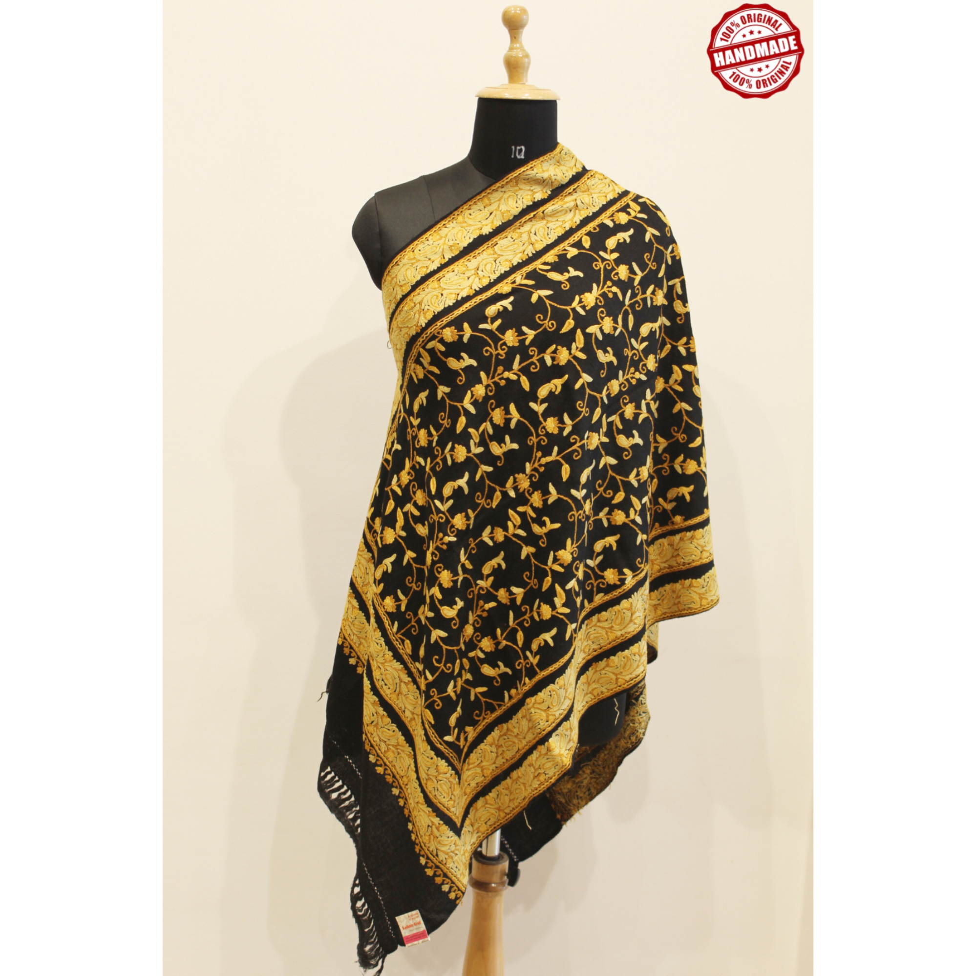 self embroidered handwok stole (black)