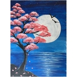 Oceanscape with pink blooms