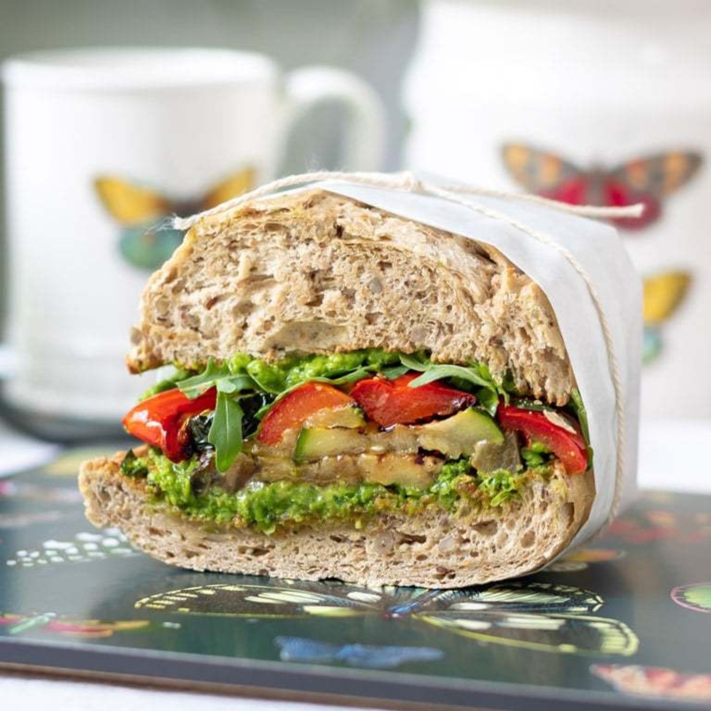 ROASTED VEGETABLE AND PEA PESTO SANDWICH V