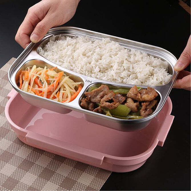 2975 LUNCH BOX FOR KIDS AND ADULTS, STAINLESS STEEL LUNCH BOX WITH 3 COMPARTMENTS.