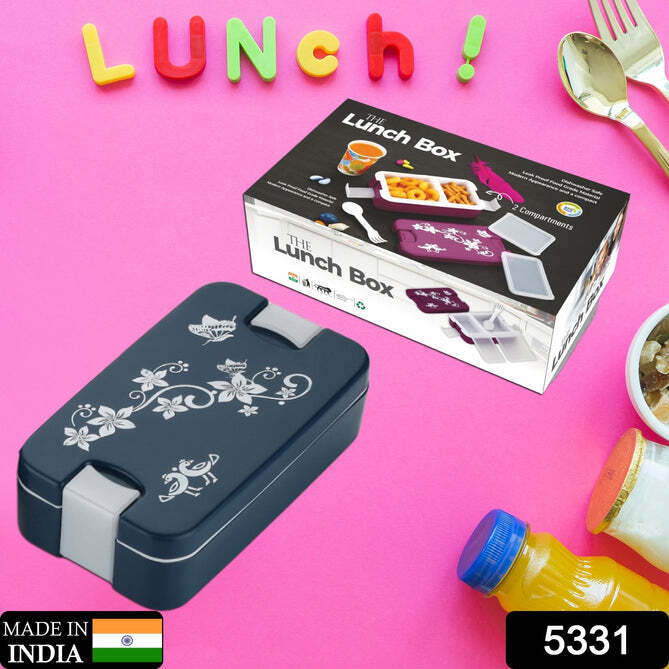 5331 AIRTIGHT LUNCH BOX 2 COMPARTMENT LUNCH BOX LEAK PROOF FOOD GRADE MATERIAL LUNCH BOX MODERN APPEARANCE & COMPACT LUNCH BOX WITH SPOON