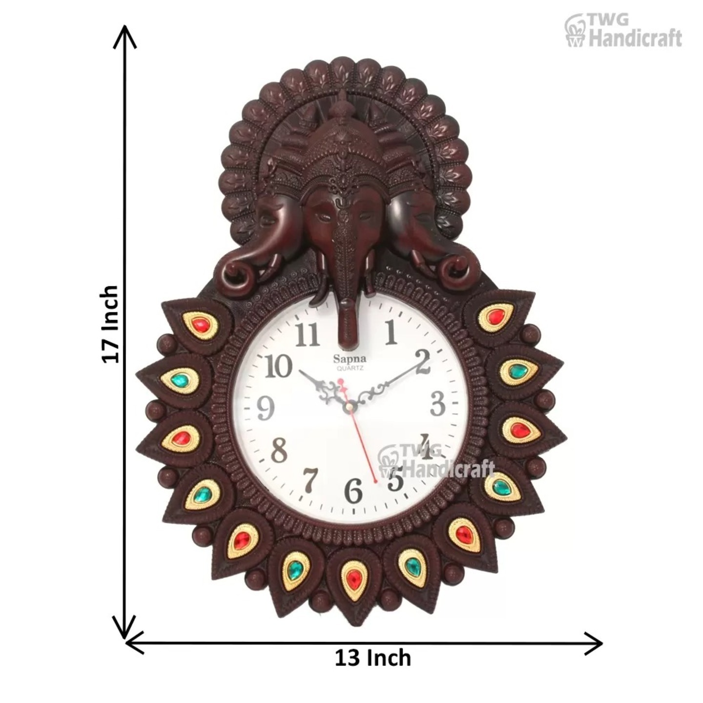 Home Decor Wall Hanging Ganesha Clock 17 Inch ( 43.5 cm ) - 26X0135A