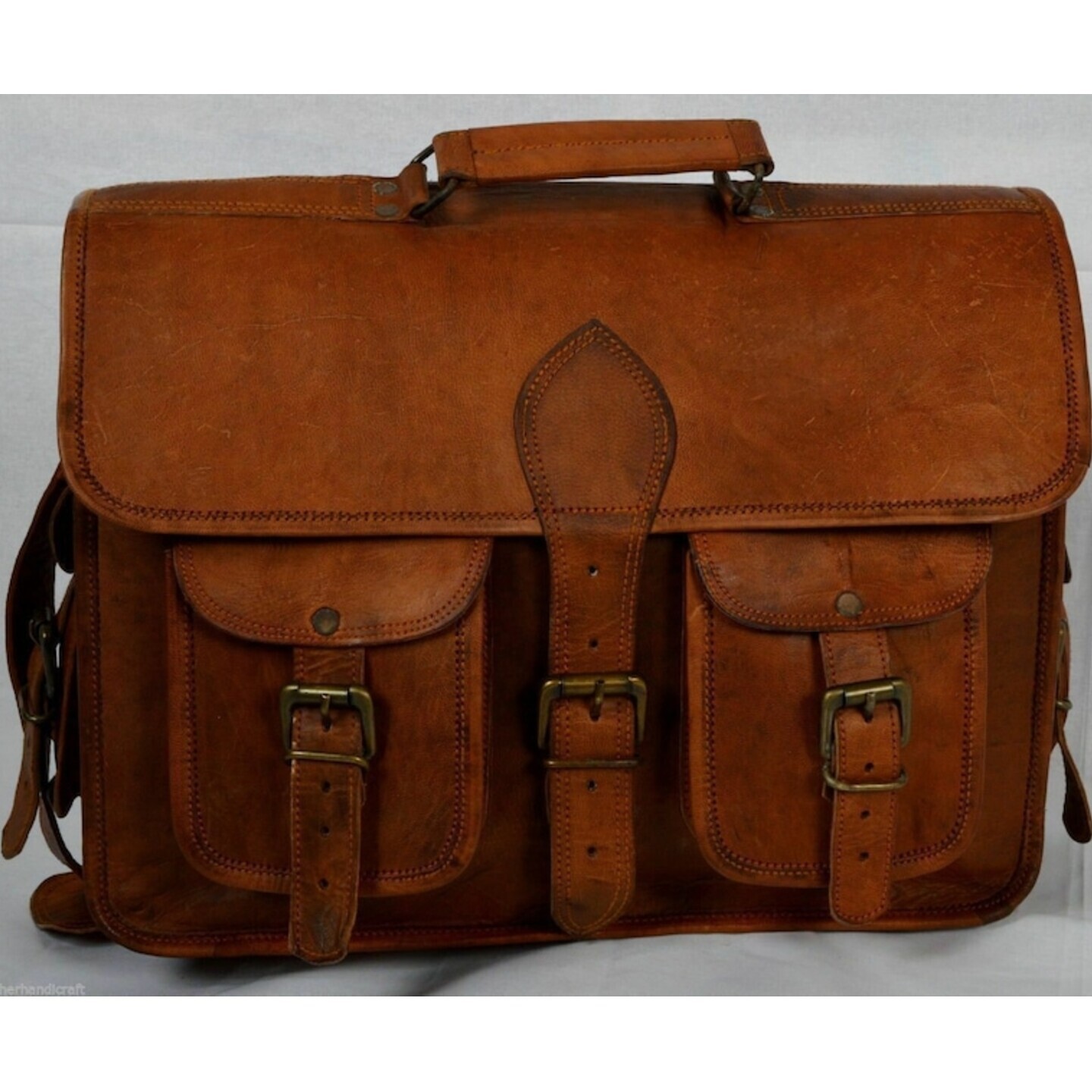 Handmade Goat Leather Bag Genuine Vintage Messenger Bag Laptop Briefcase Shoulder Handbag Real Brown Satchel Men Women Messenger Bag