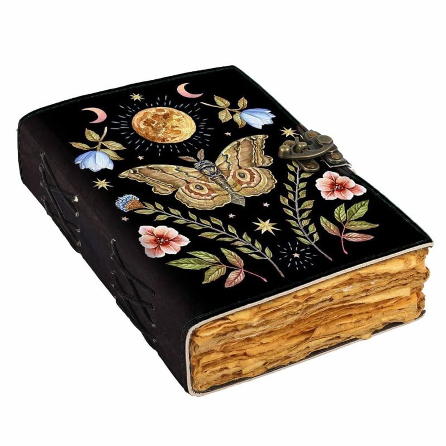 Vintage Leather Butterfly Theme Art Printed Journal Diary with Buckle Lock Old Pages Diary for Office & Personal Use (7 x 5 Inch)