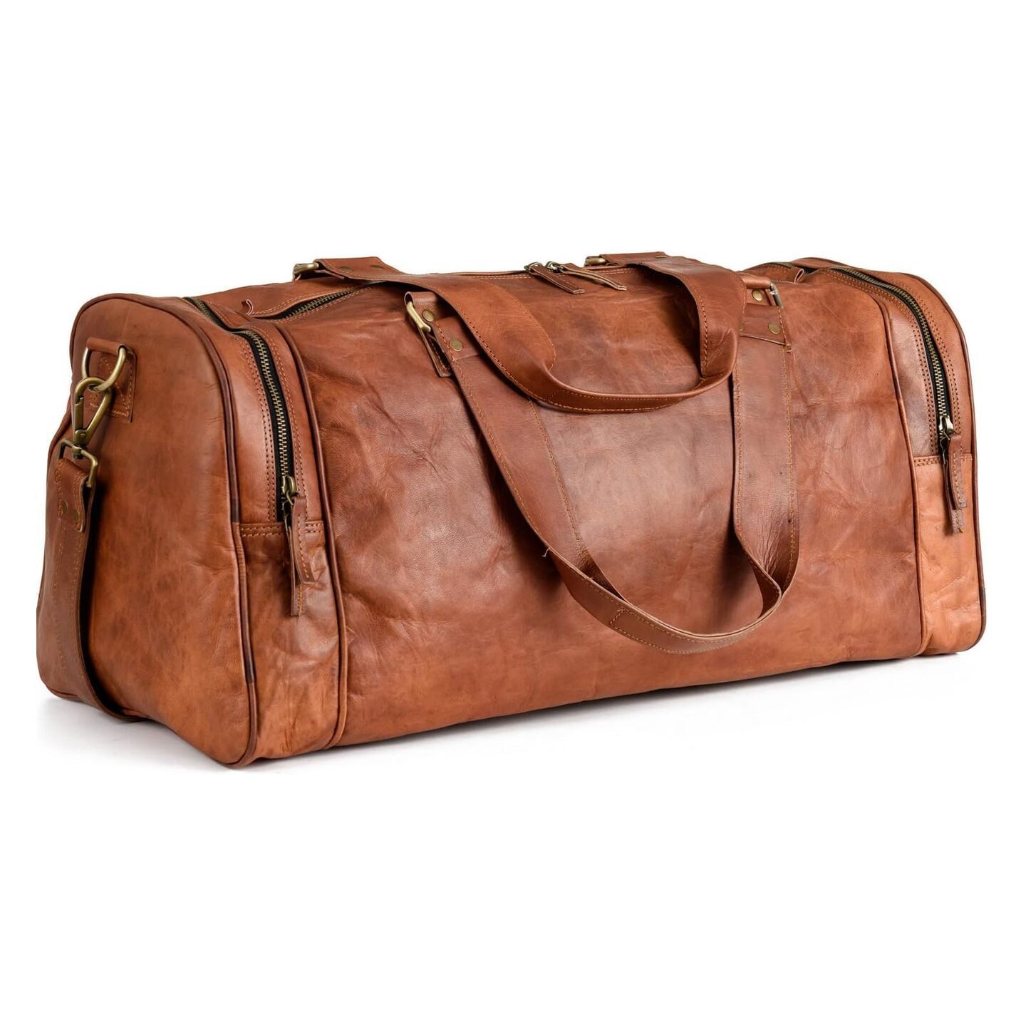 Vintage Leather Duffle Bag Bergen for Travel or the Gym, Overnight Bag for Men and Women - Brown (Cognac)