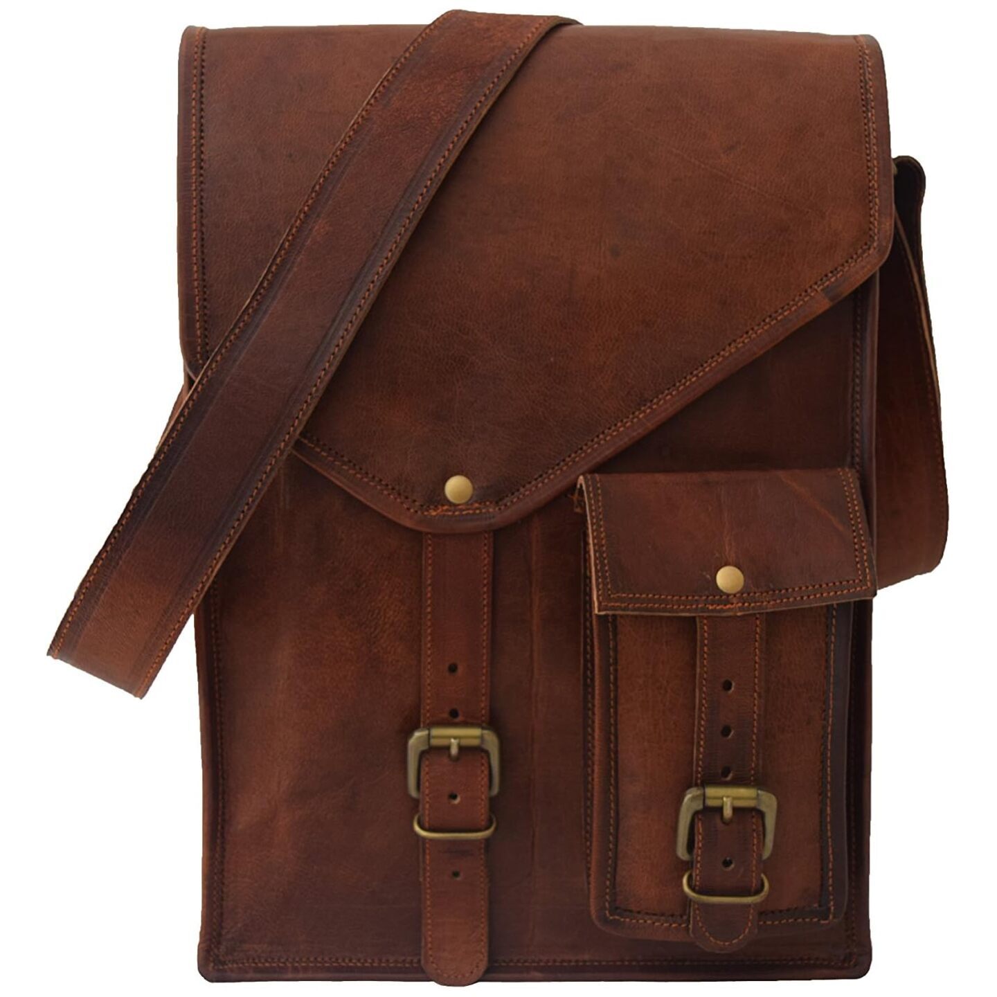 Real Leather Messenger Bag Fits 13 Inch Laptop MacBook | Men Women Office College Satchel Cross-body Shoulder Bags