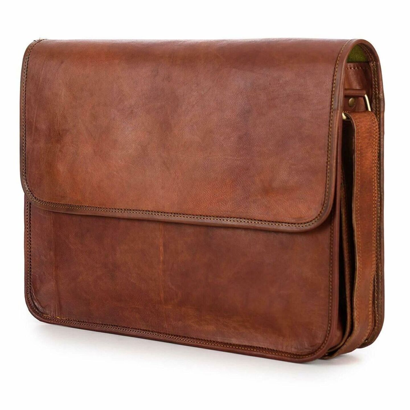 Men Vintage Genuine Goat Leather Brown Messenger Laptop Satchel Handmade Bag