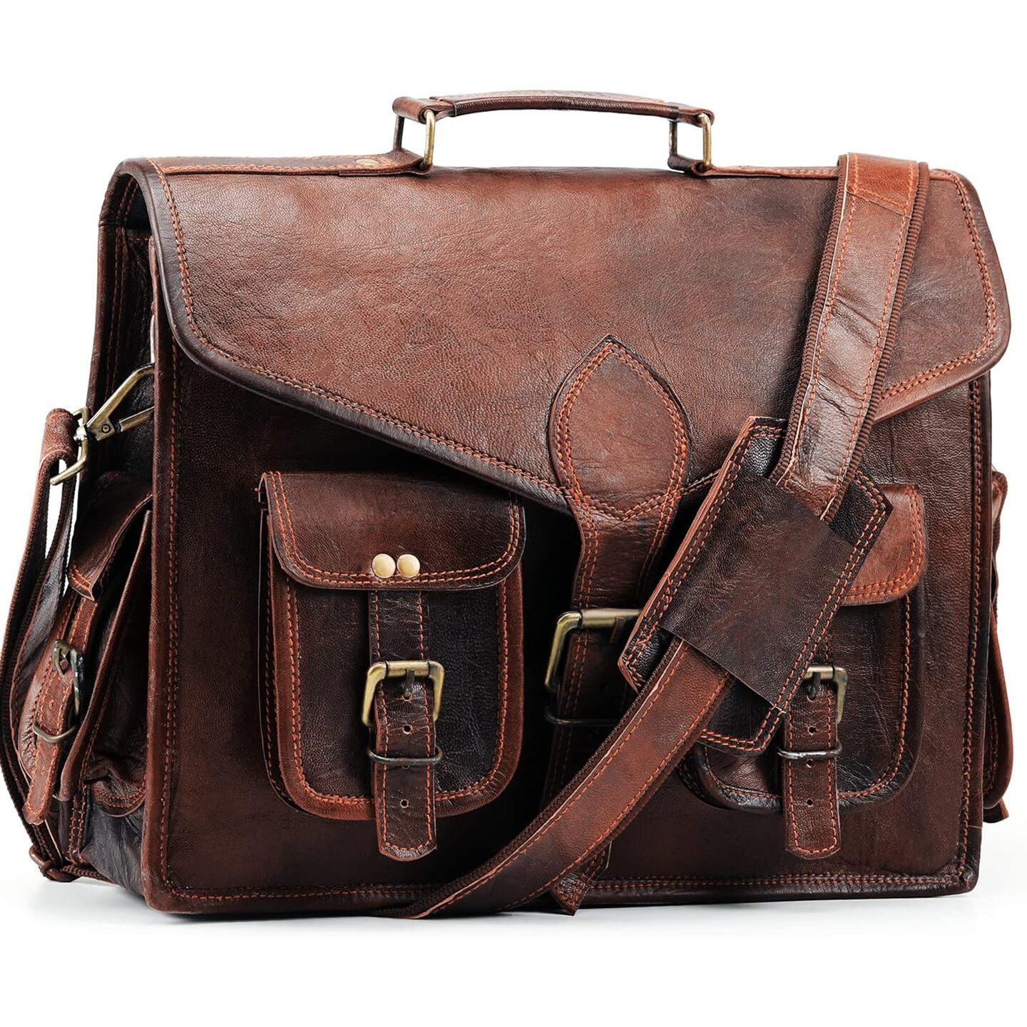 15" Leather Messenger Bag Laptop Bags Computer Satchel Briefcase Unisex