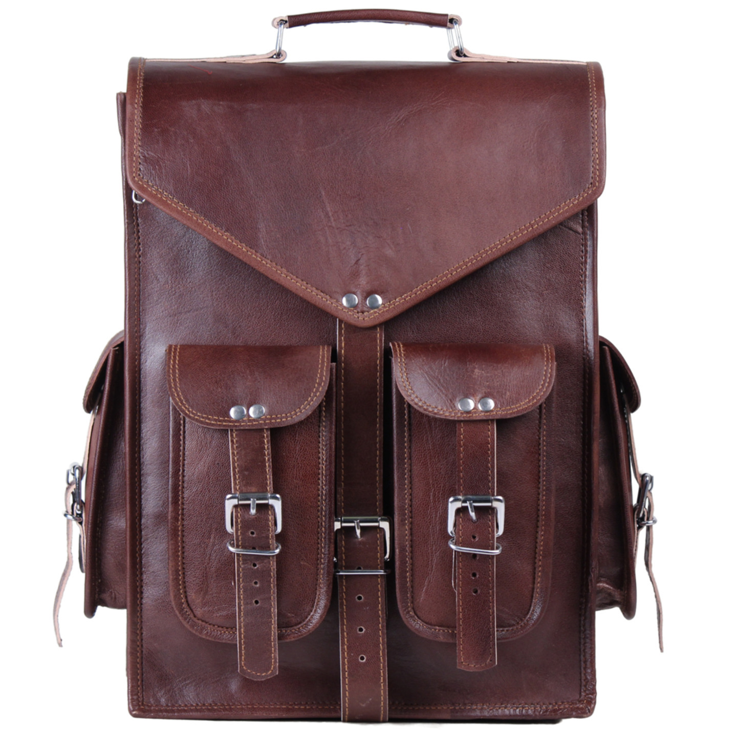 Brown Leather Messenger Bags 16" Backpack Satchel Laptop Bag