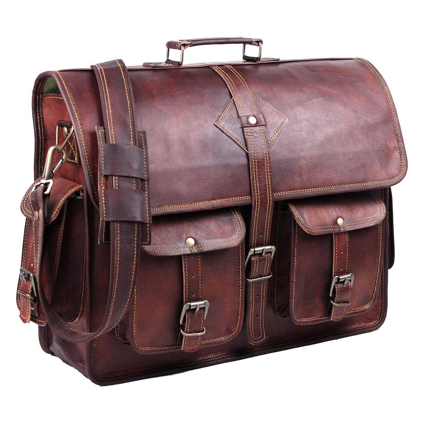 Vintage Leather Laptop Bag for Men Full Grain Large Leather Messenger bag for men 18 inches with rustic look Best leather briefcase