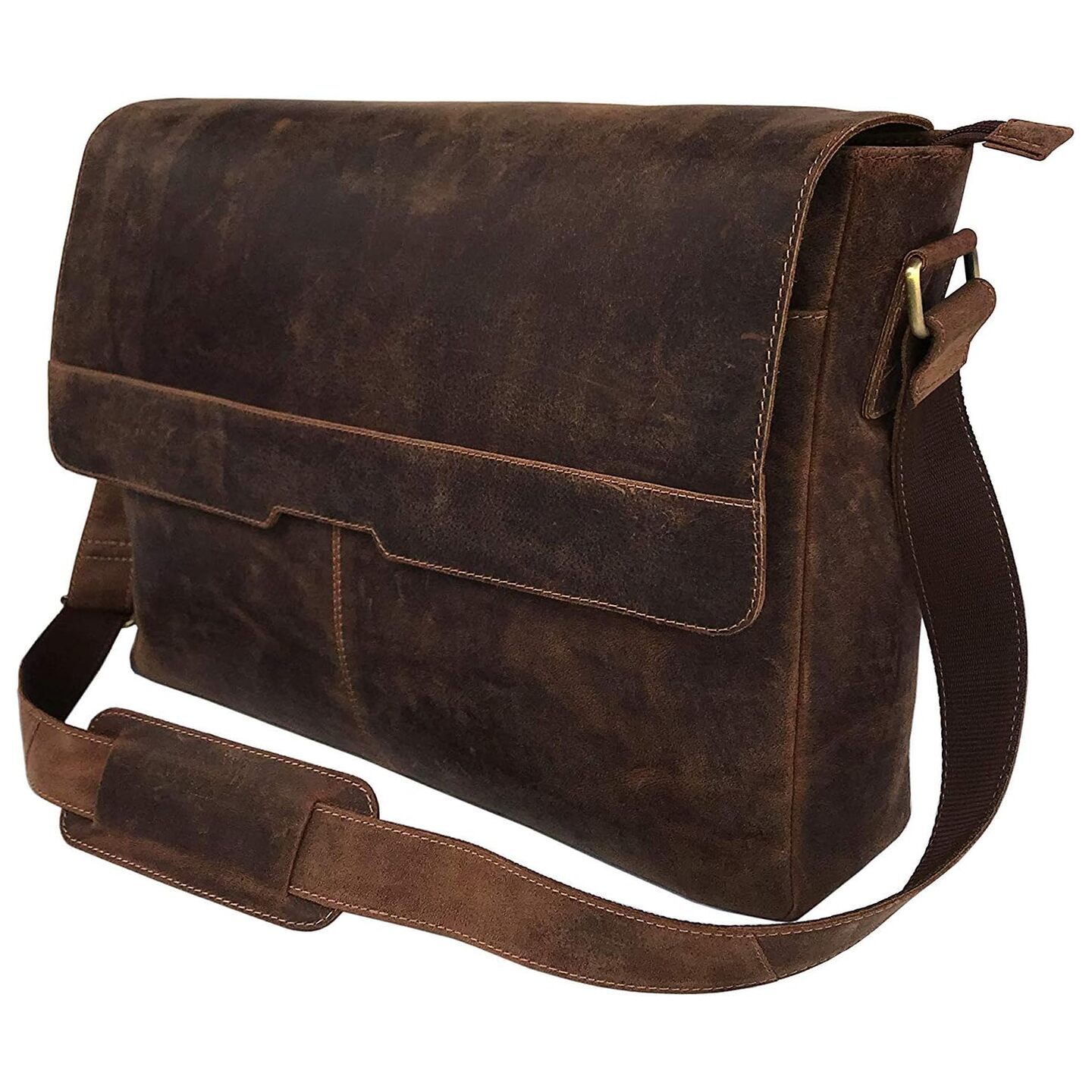 18 inch Vintage Leather Full Flap Messenger Handmade Bag Laptop Bag Satchel Bag Padded Messenger Bag Brown (messenger brown)